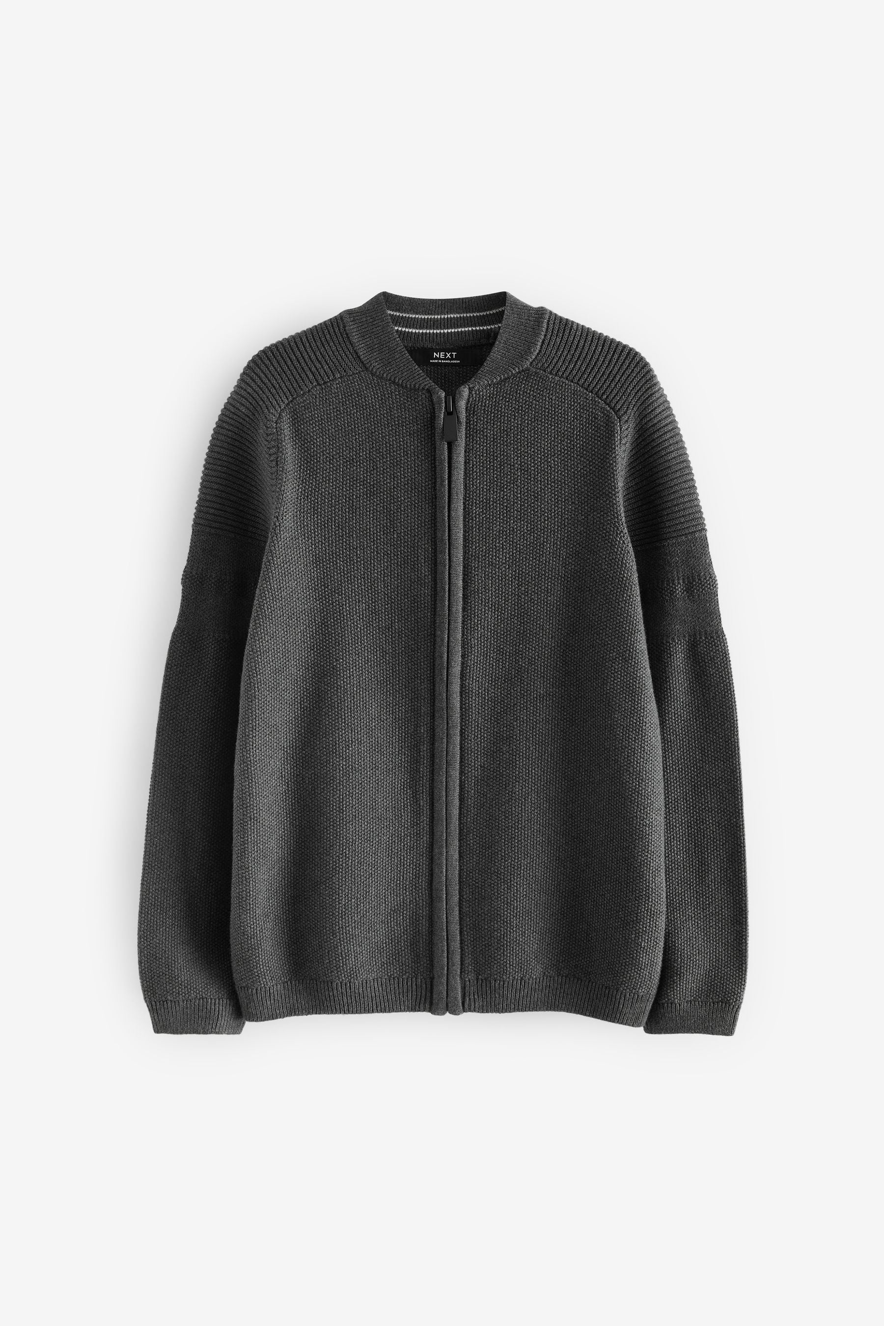 Charcoal Grey Zip Through Knitted Bomber Jacket (3-16yrs)