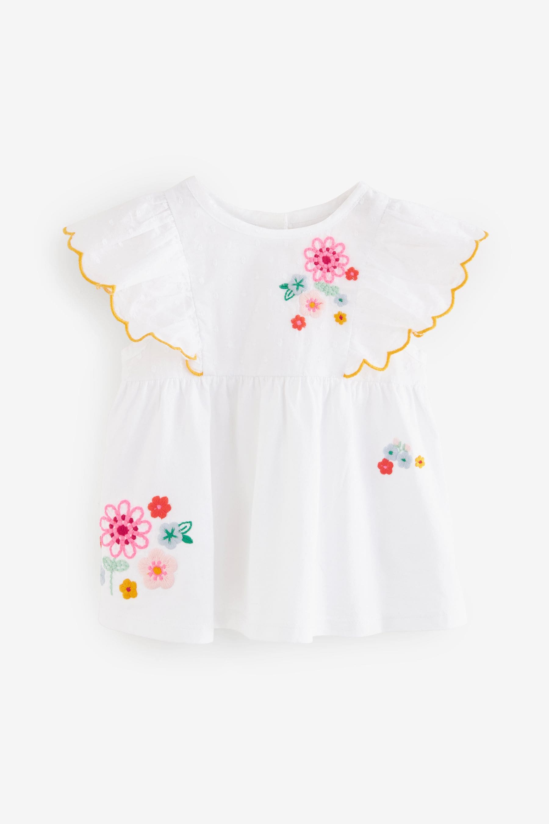 White Orange Flower Short Sleeve Blouse (3mths-7yrs)