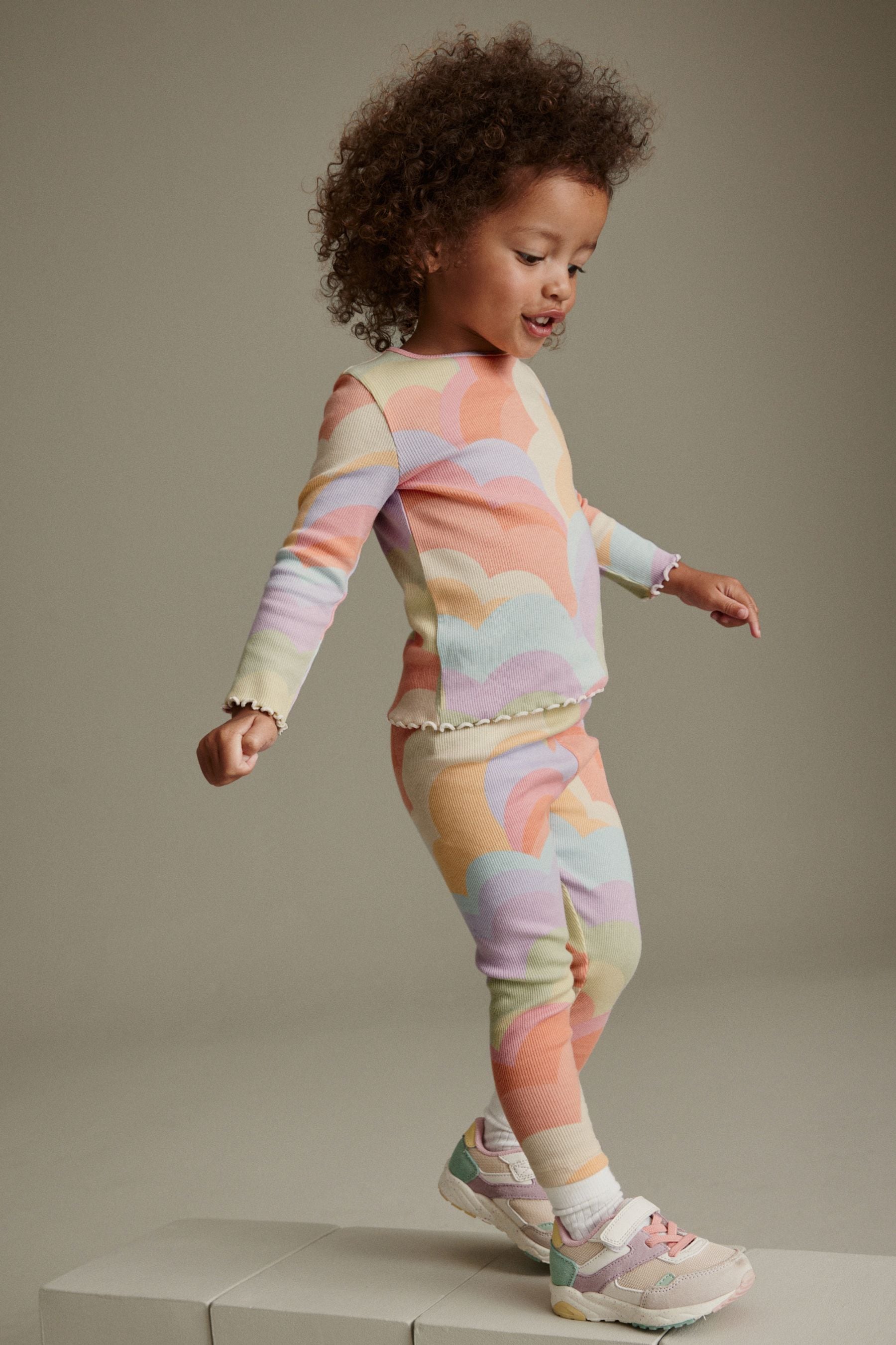 Peach Pink Rainbow Cotton Rich Long Sleeve Rib T-Shirt (3mths-7yrs)