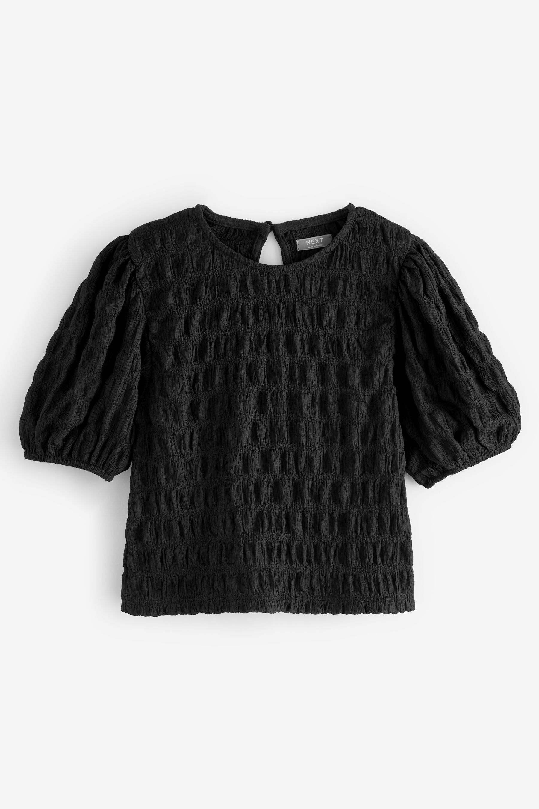 Black Puff Sleeve Textured T-Shirt (3-16yrs)