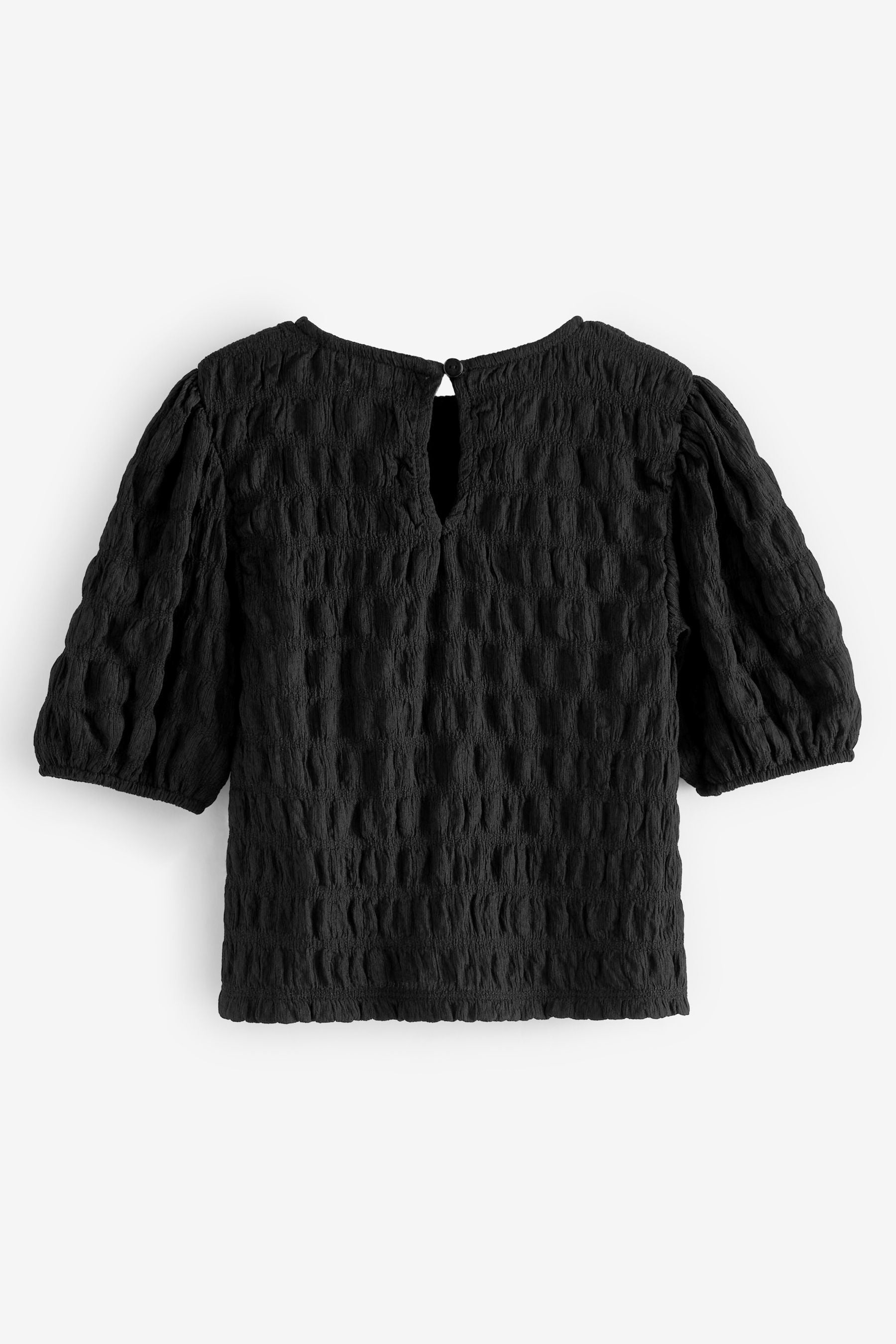 Black Puff Sleeve Textured T-Shirt (3-16yrs)