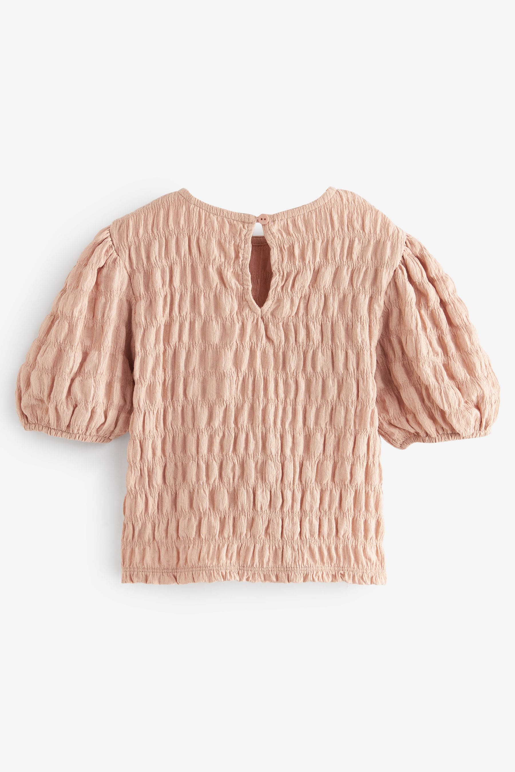 Pink Puff Sleeve Textured T-Shirt (3-16yrs)