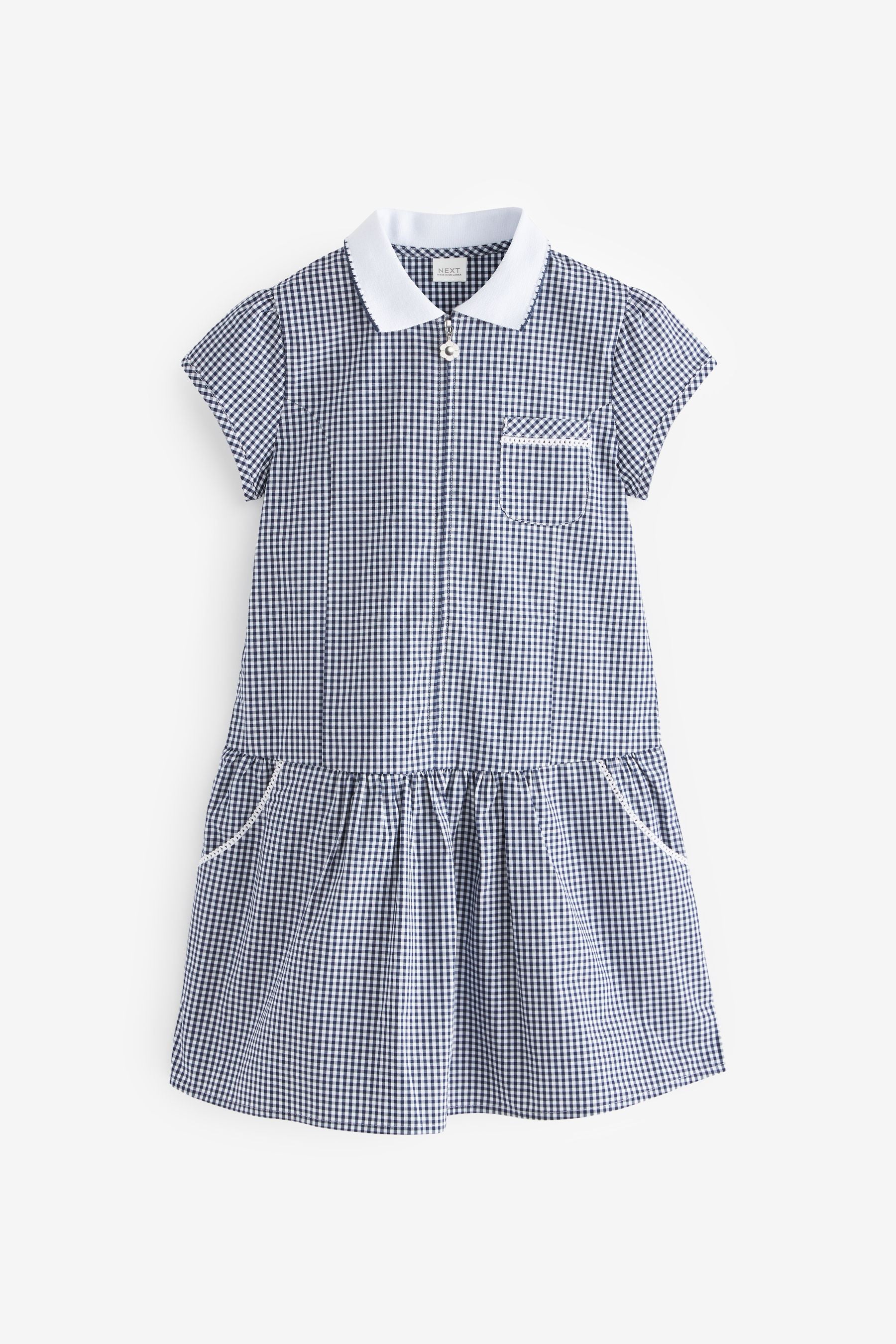 Navy Blue Cotton Rich School Gingham Zip Dress (3-14yrs)