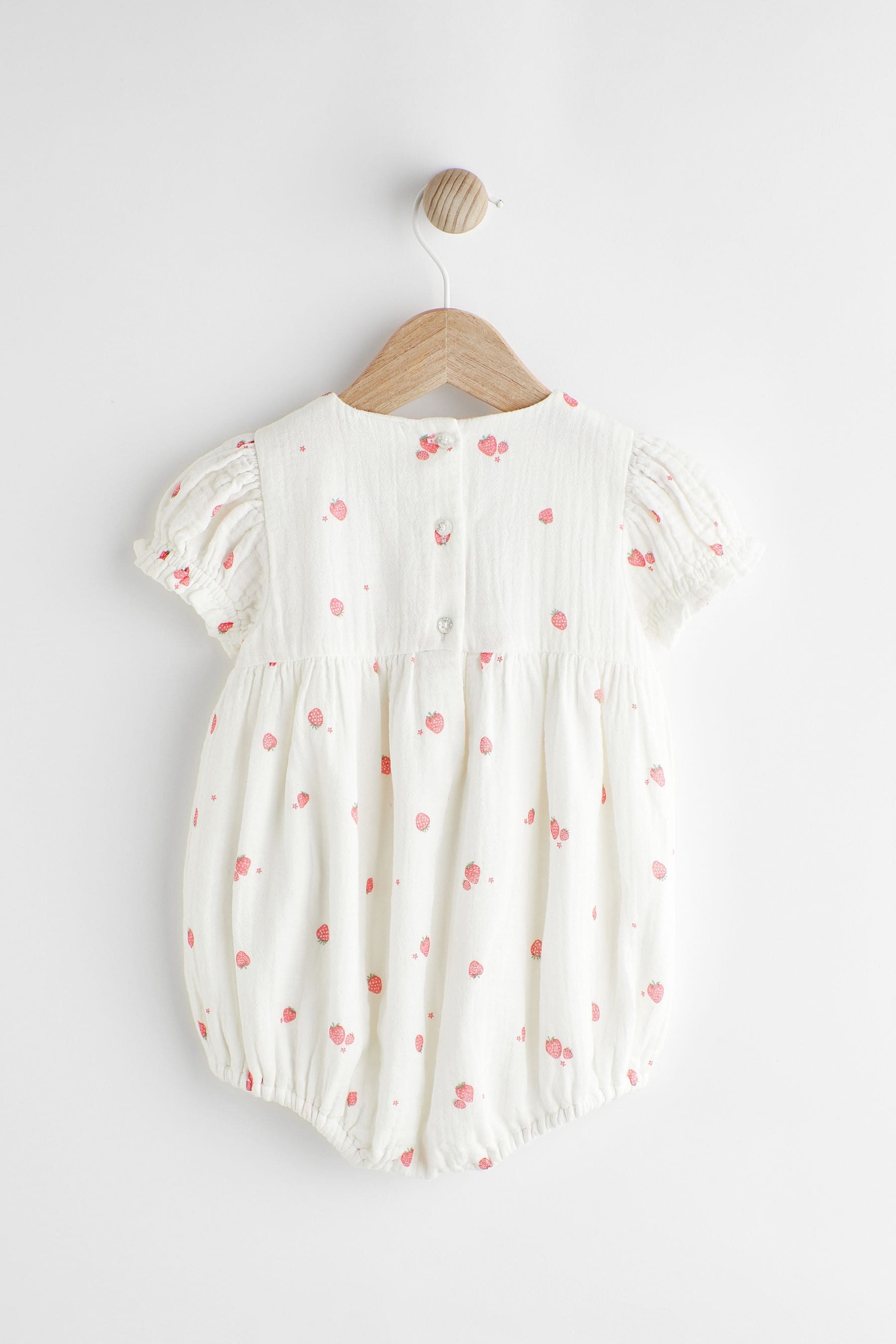 White Embroidered Strawberries Bloomer Romper (0mths-2yrs)