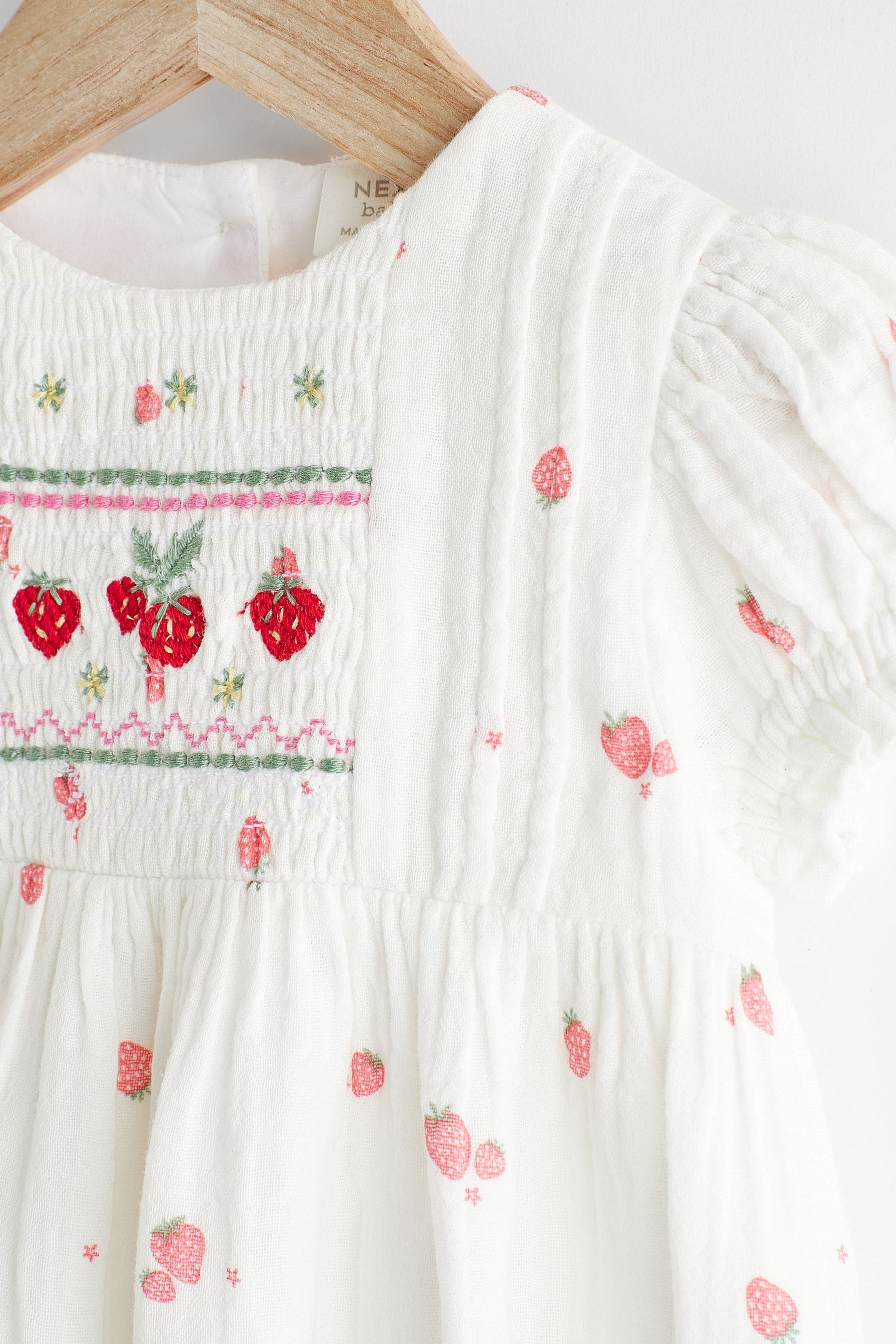 White Embroidered Strawberries Bloomer Romper (0mths-2yrs)