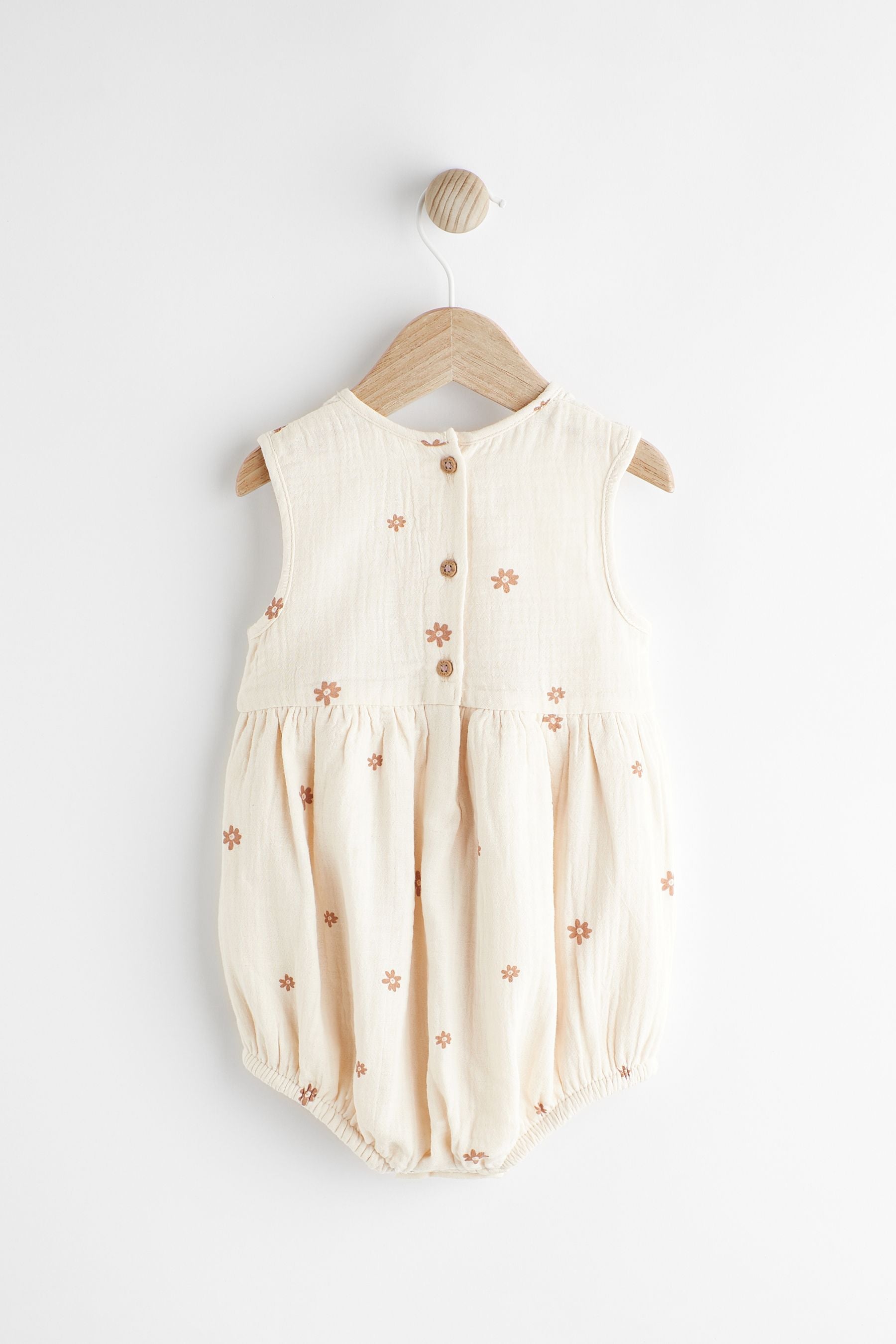 Beige Floral Embroidery Baby Bloomer Romper (0mths-3yrs)