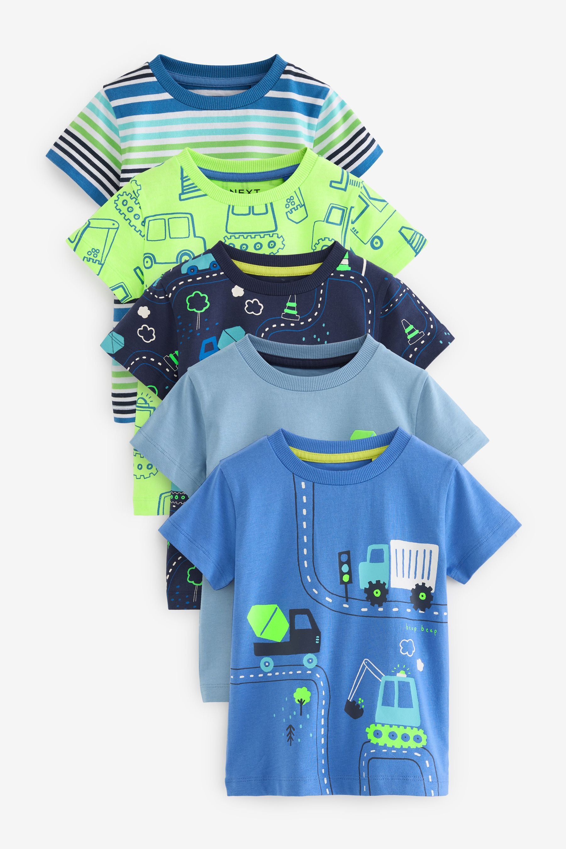 Blue/Green Transport Short Sleeve T-Shirt 5 Pack (3mths-7yrs)