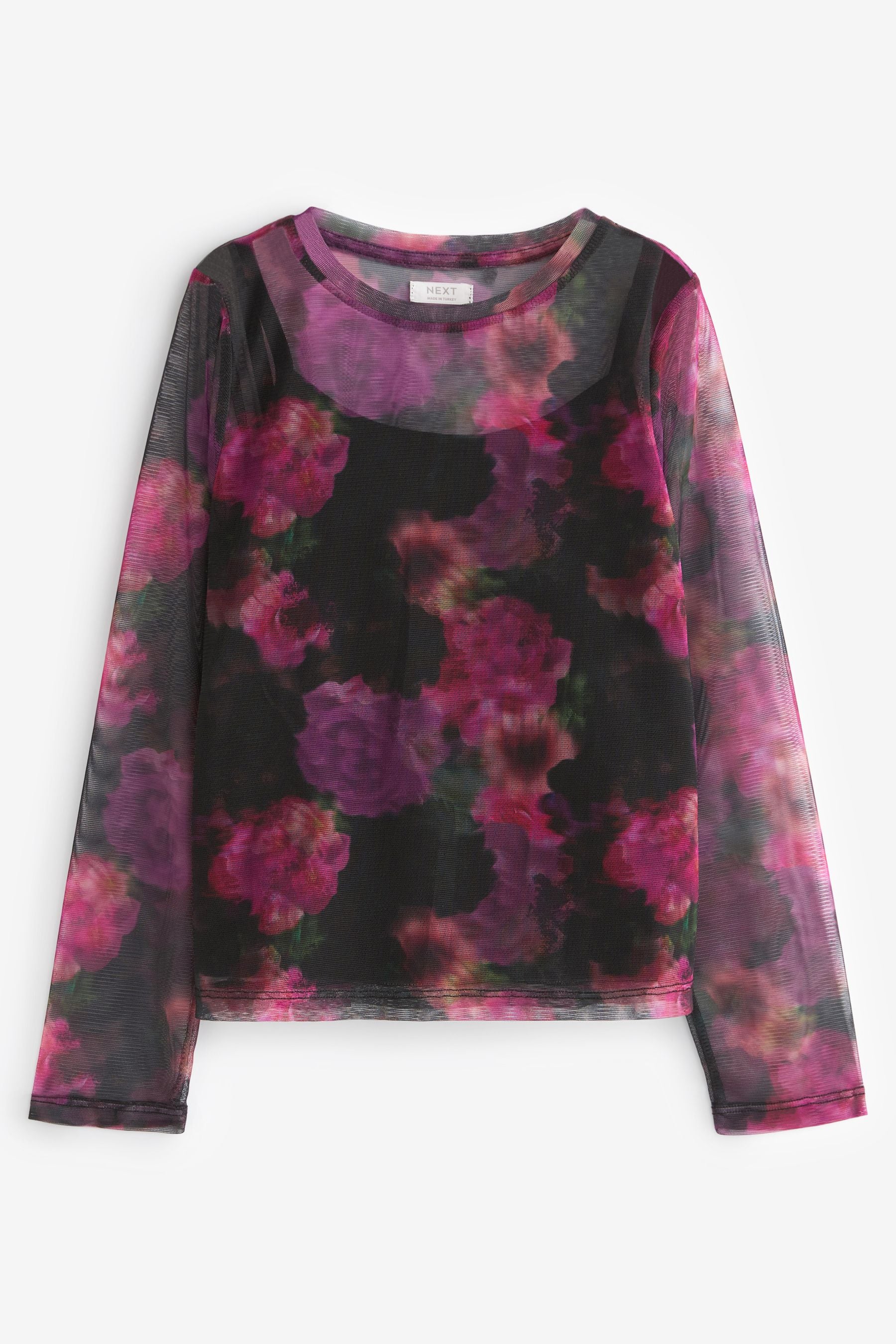 Purple Floral Long Sleeve Mesh Top With Cami (3-16yrs)