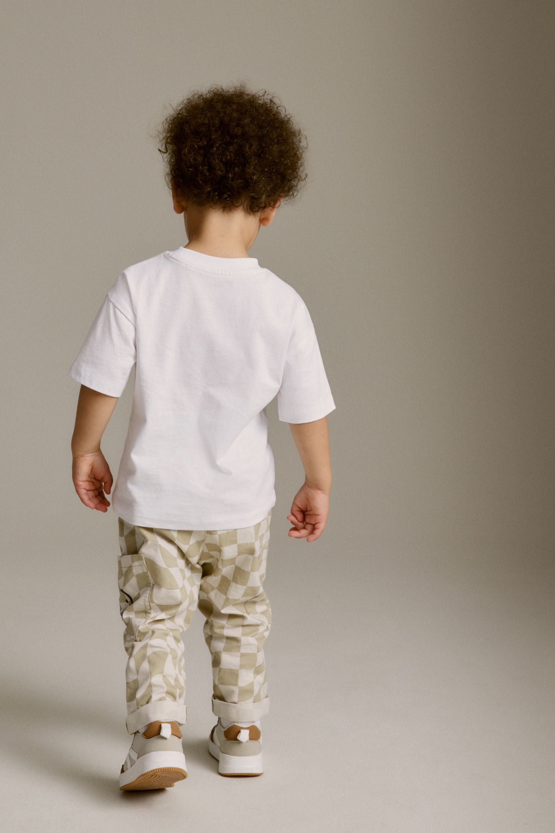 Neutral Checkerboard Side Pocket Trousers and T-Shirt Set (3mths-7yrs)