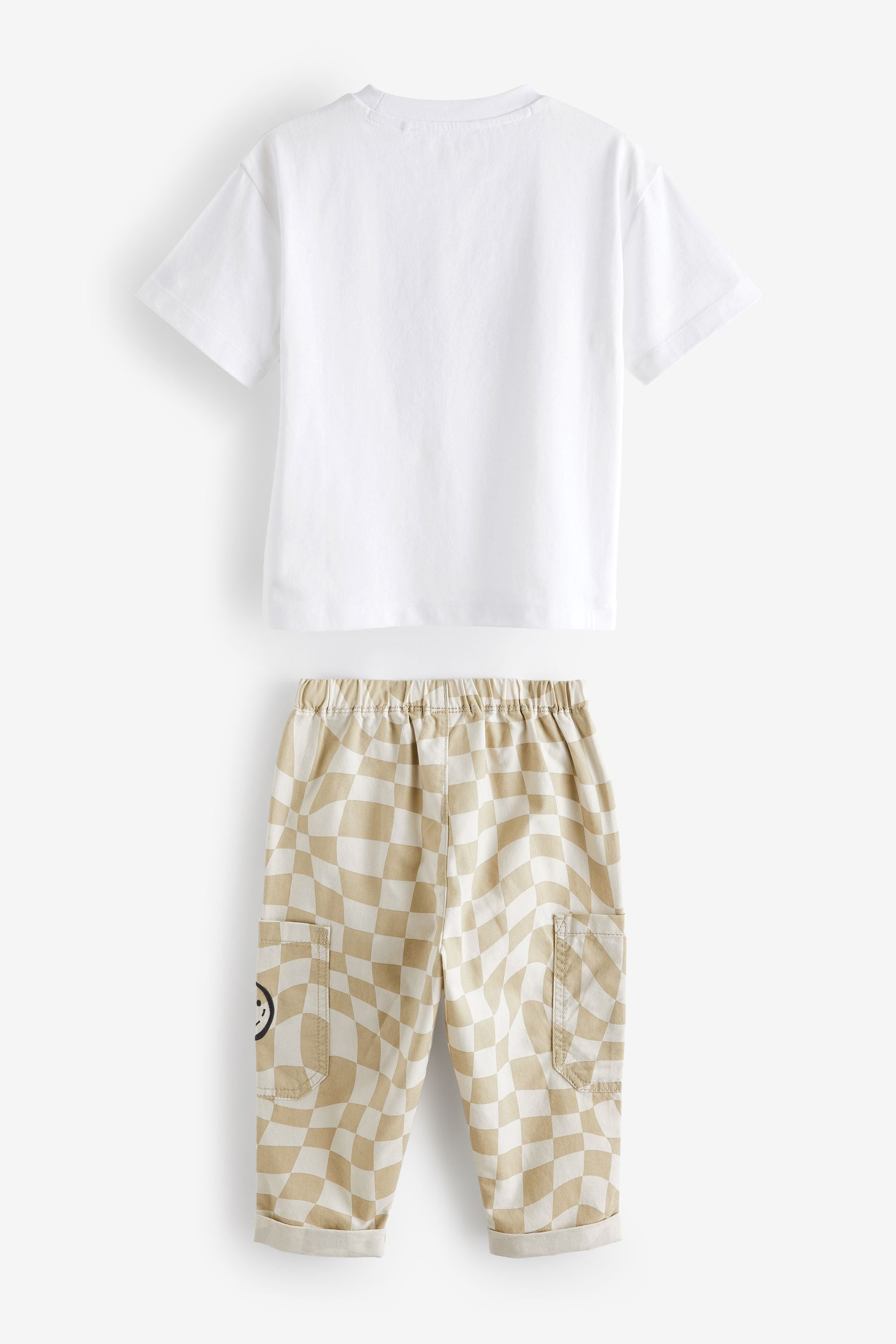 Neutral Checkerboard Side Pocket Trousers and T-Shirt Set (3mths-7yrs)