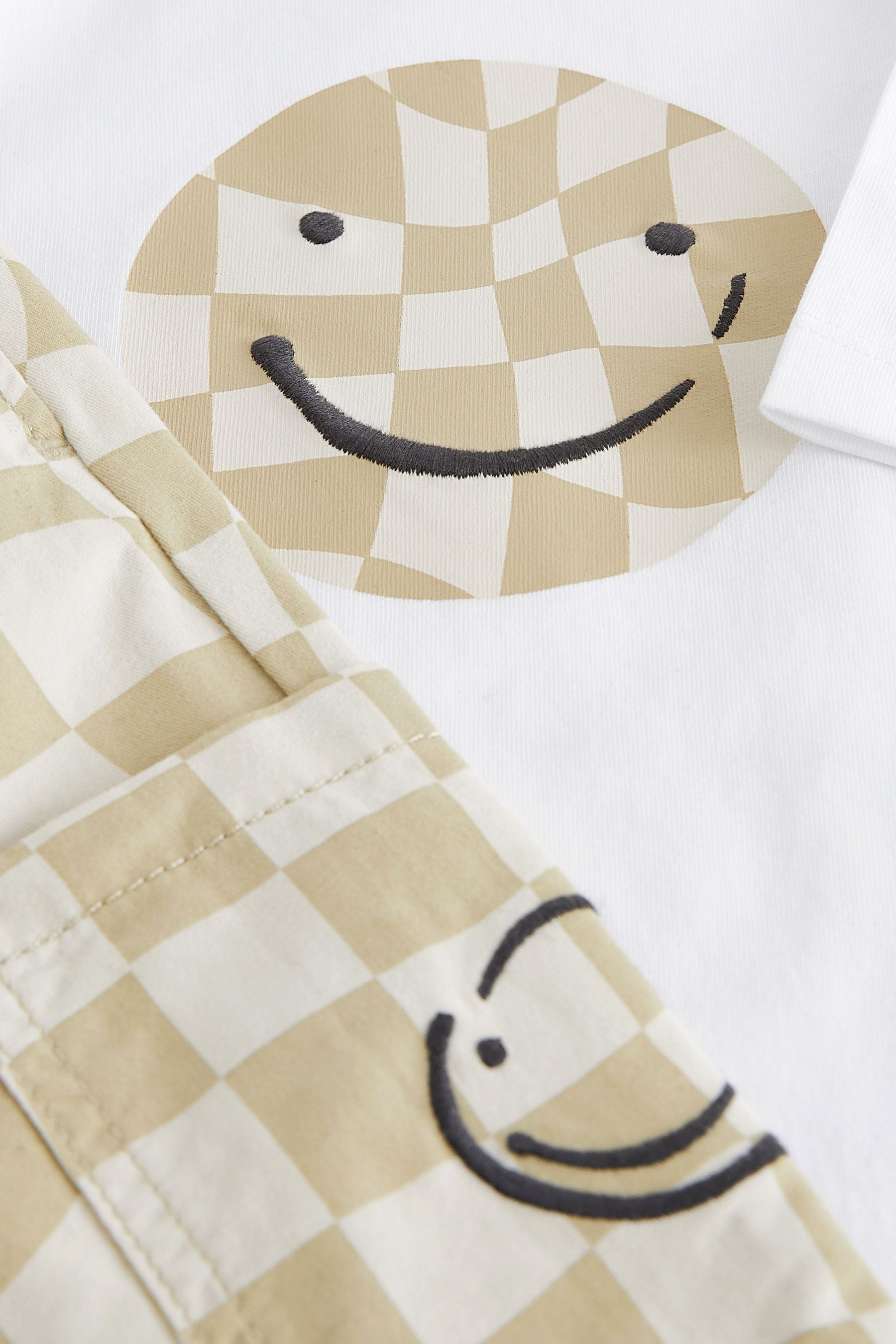 Neutral Checkerboard Side Pocket Trousers and T-Shirt Set (3mths-7yrs)