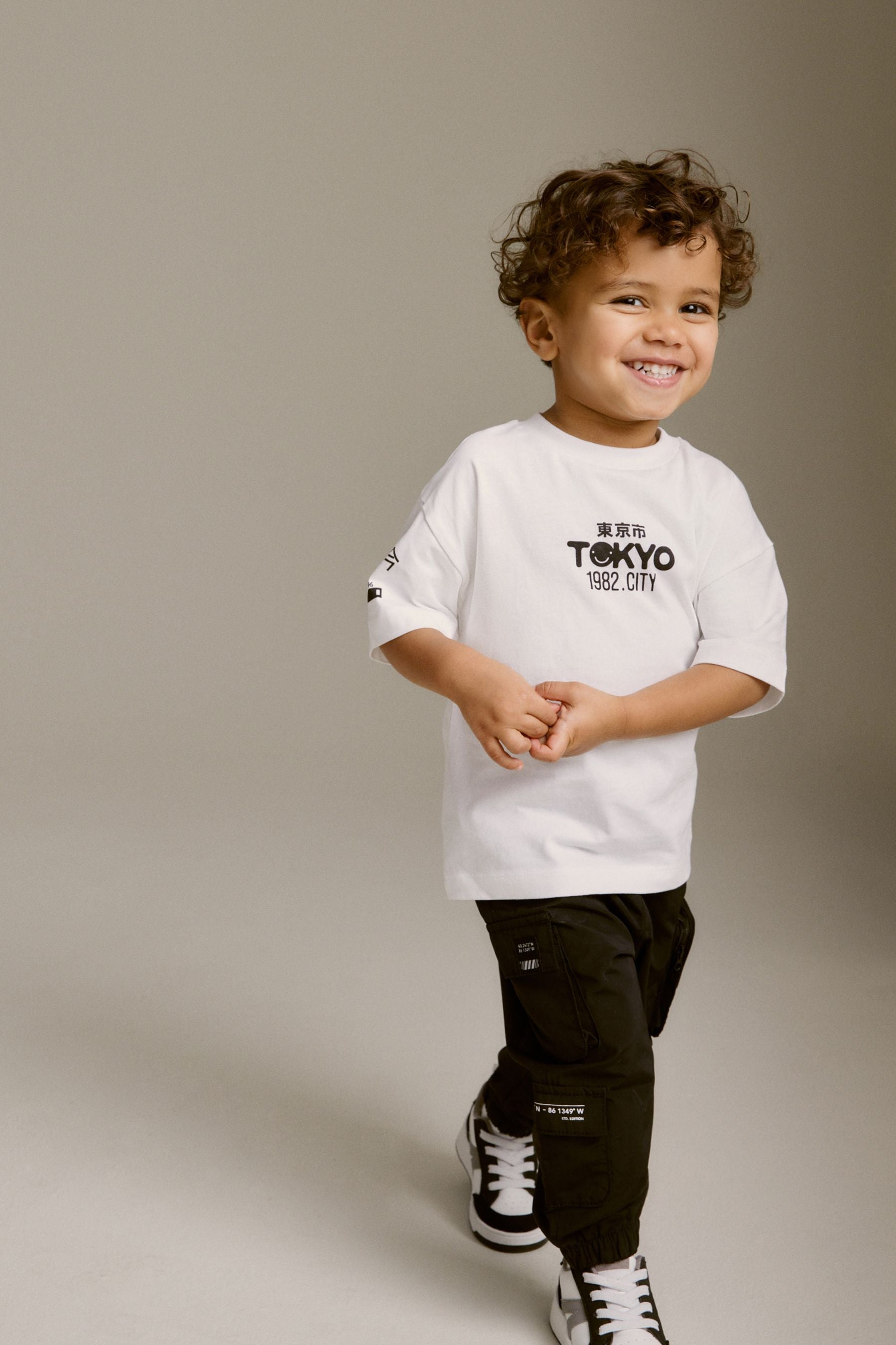 Black Multi Pocket Cargo Trousers & T-Shirt Set (3mths-7yrs)