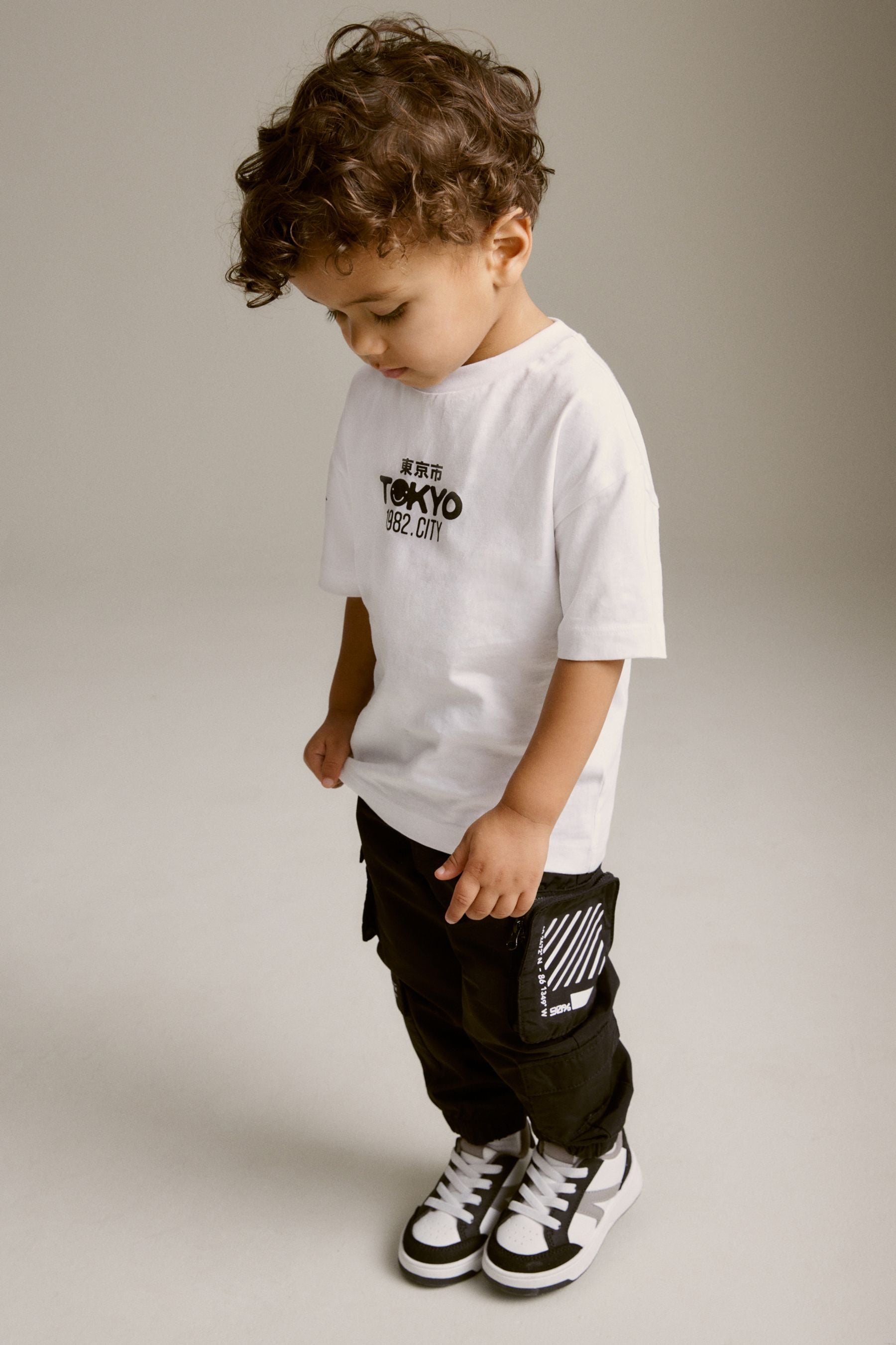 Black Multi Pocket Cargo Trousers & T-Shirt Set (3mths-7yrs)