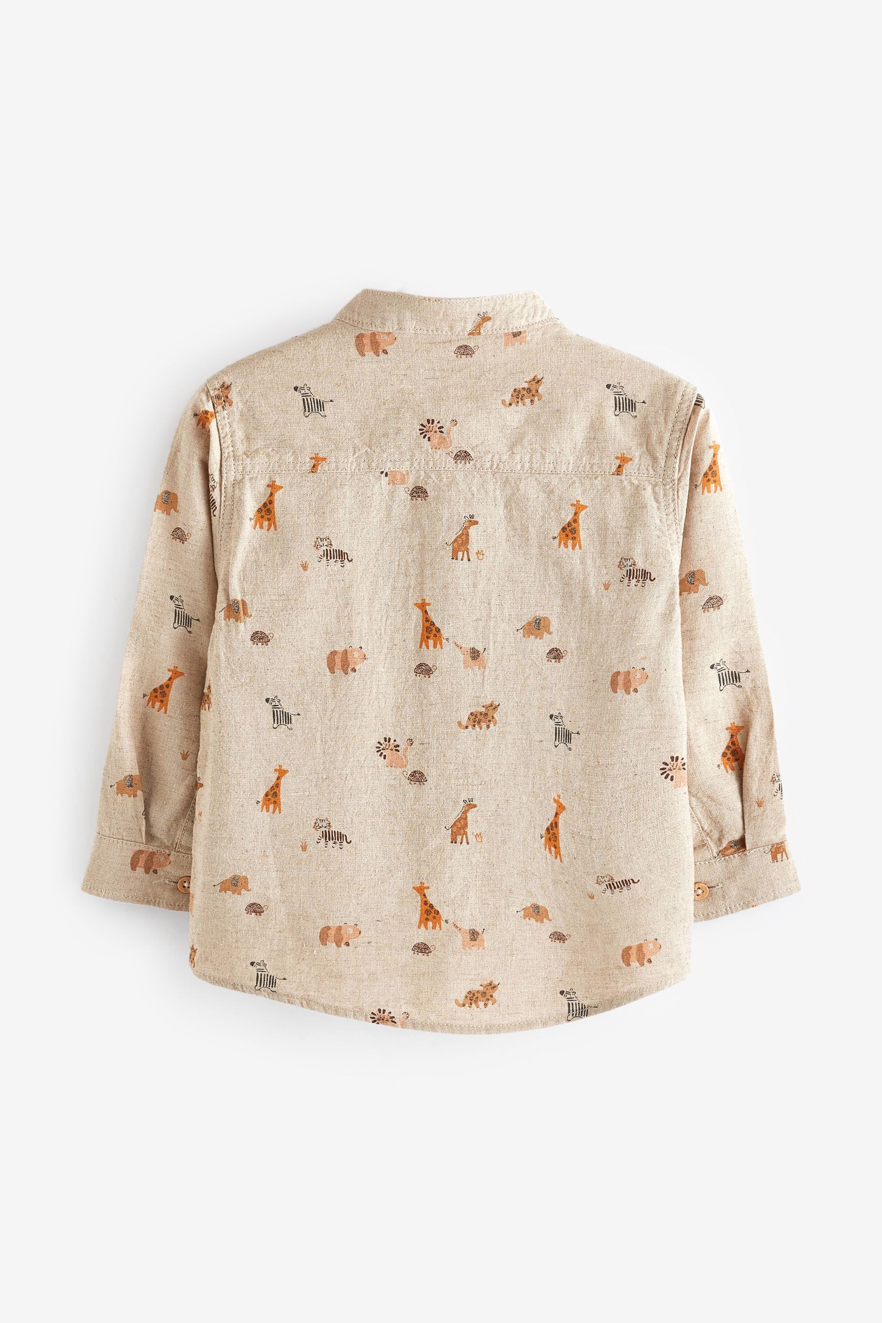 Neutral Long Sleeve Safari Print Grandad Shirt (3mths-7yrs)