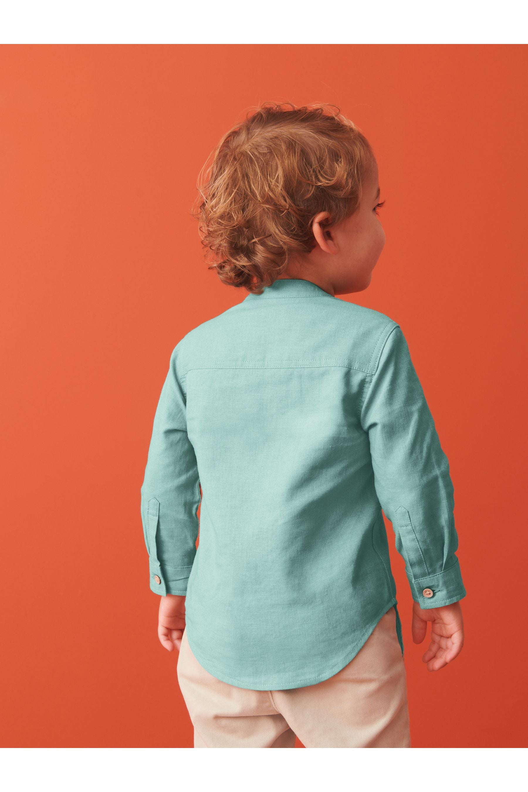 Green Grandad Collar Linen Mix Shirt (3mths-7yrs)