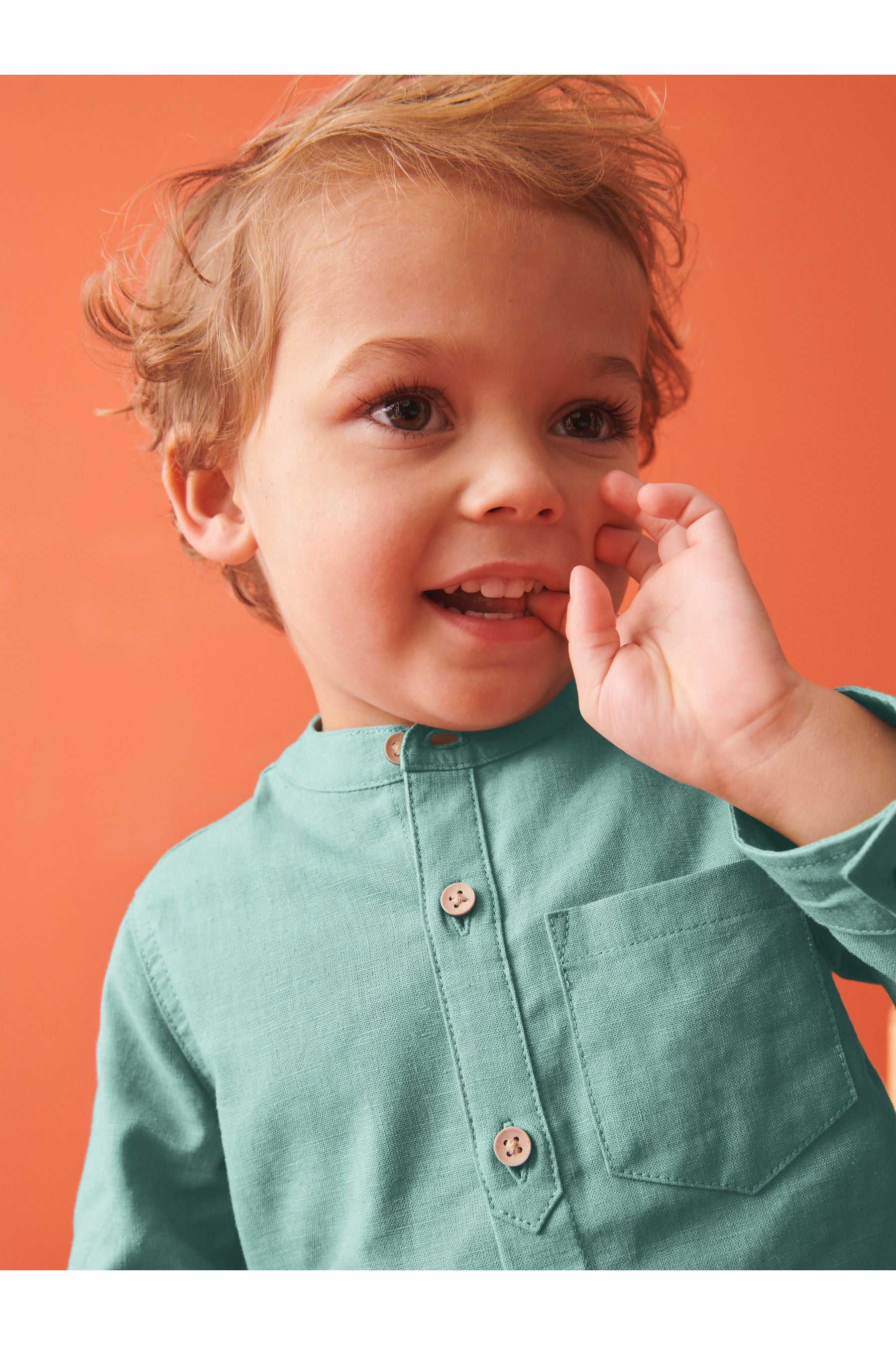 Green Grandad Collar Linen Mix Shirt (3mths-7yrs)