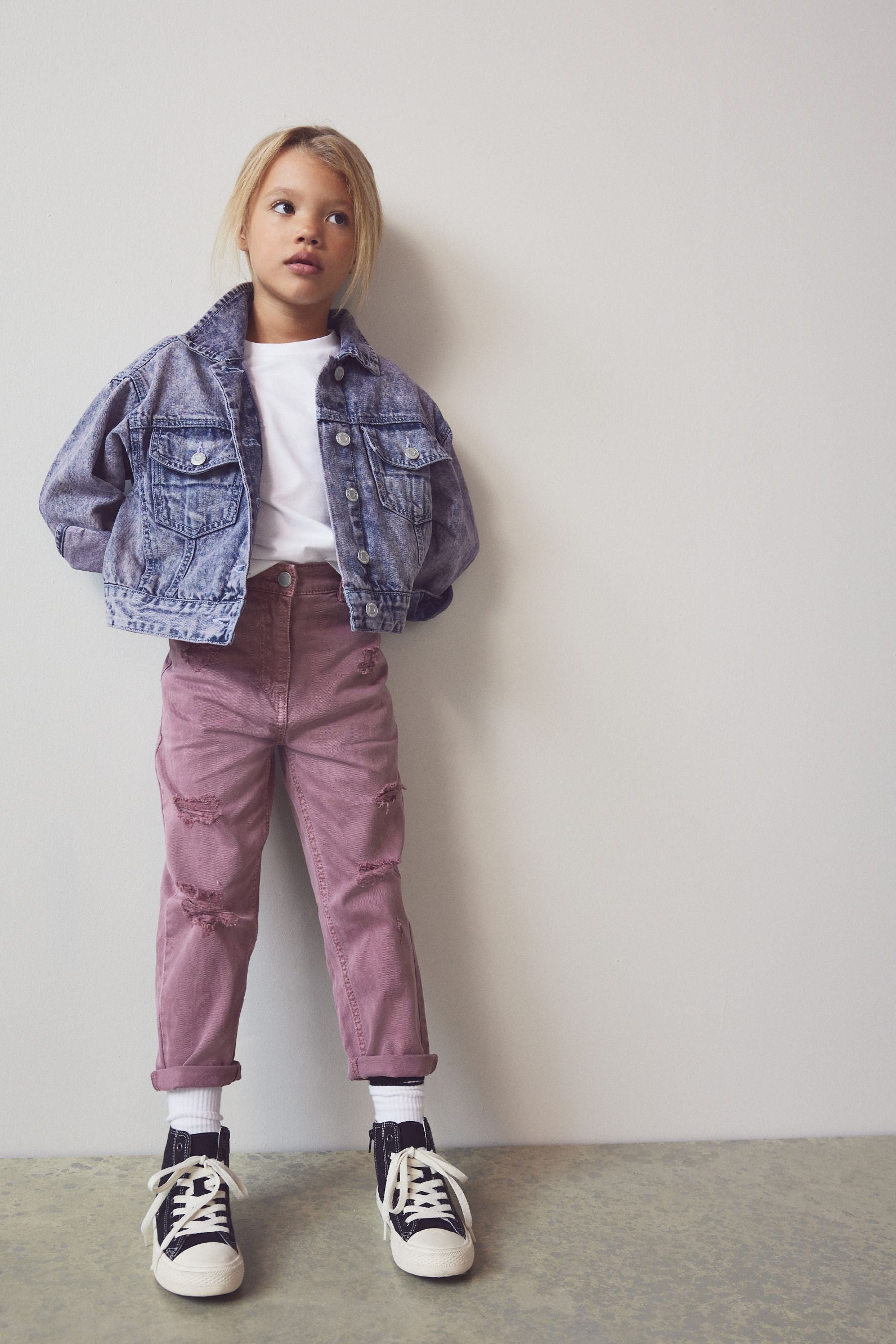 Raspberry Pink Distressed Mom Jeans (3-16yrs)