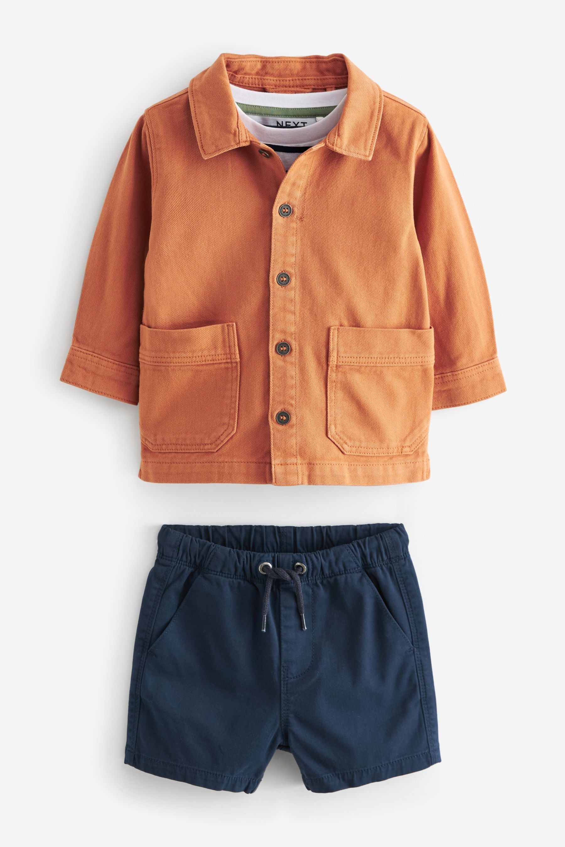 Orange Denim Shacket, T-Shirt and Shorts Set (3mths-7yrs)