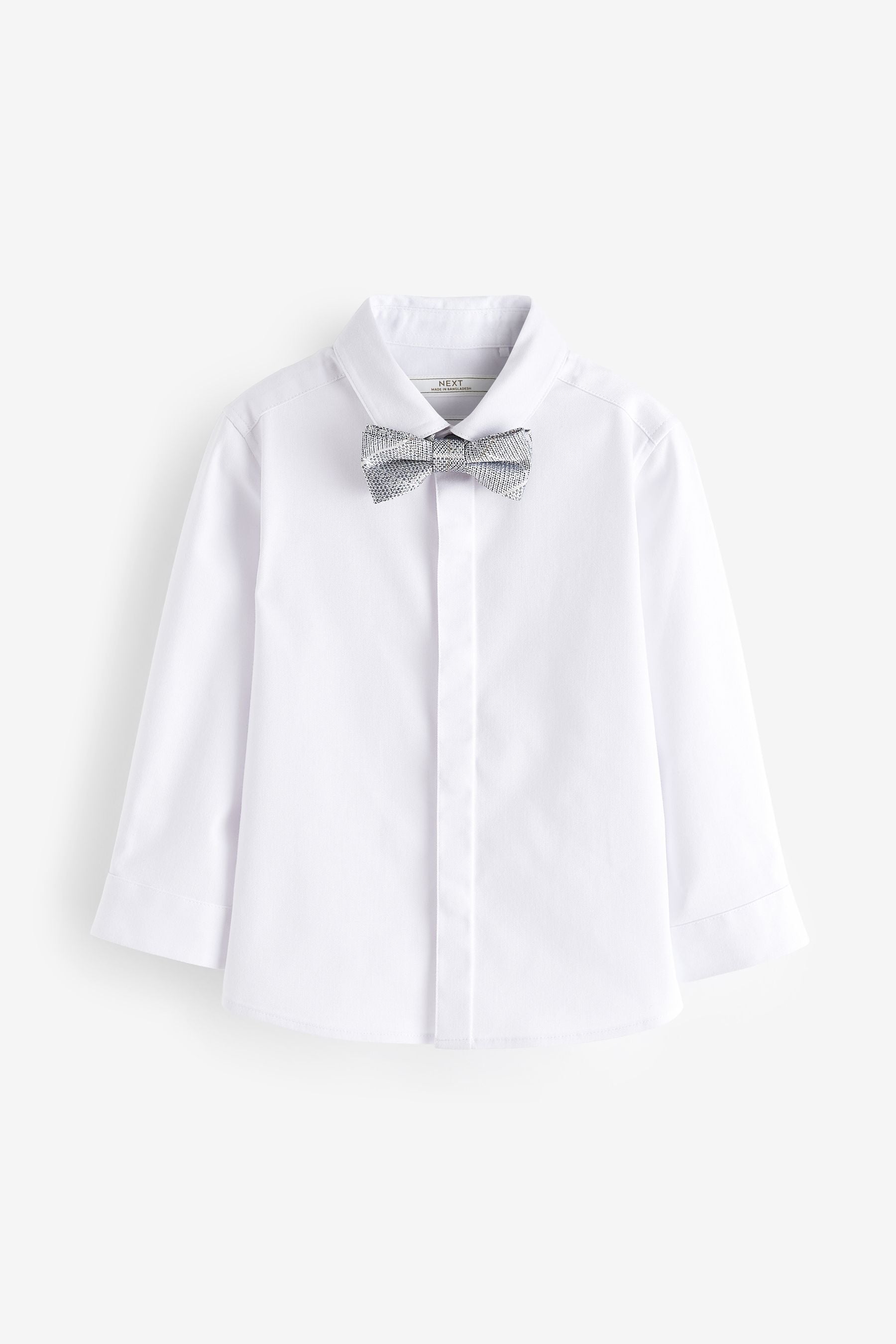 White Long Sleeve Shirt And Bow Tie Set (3mths-7yrs)