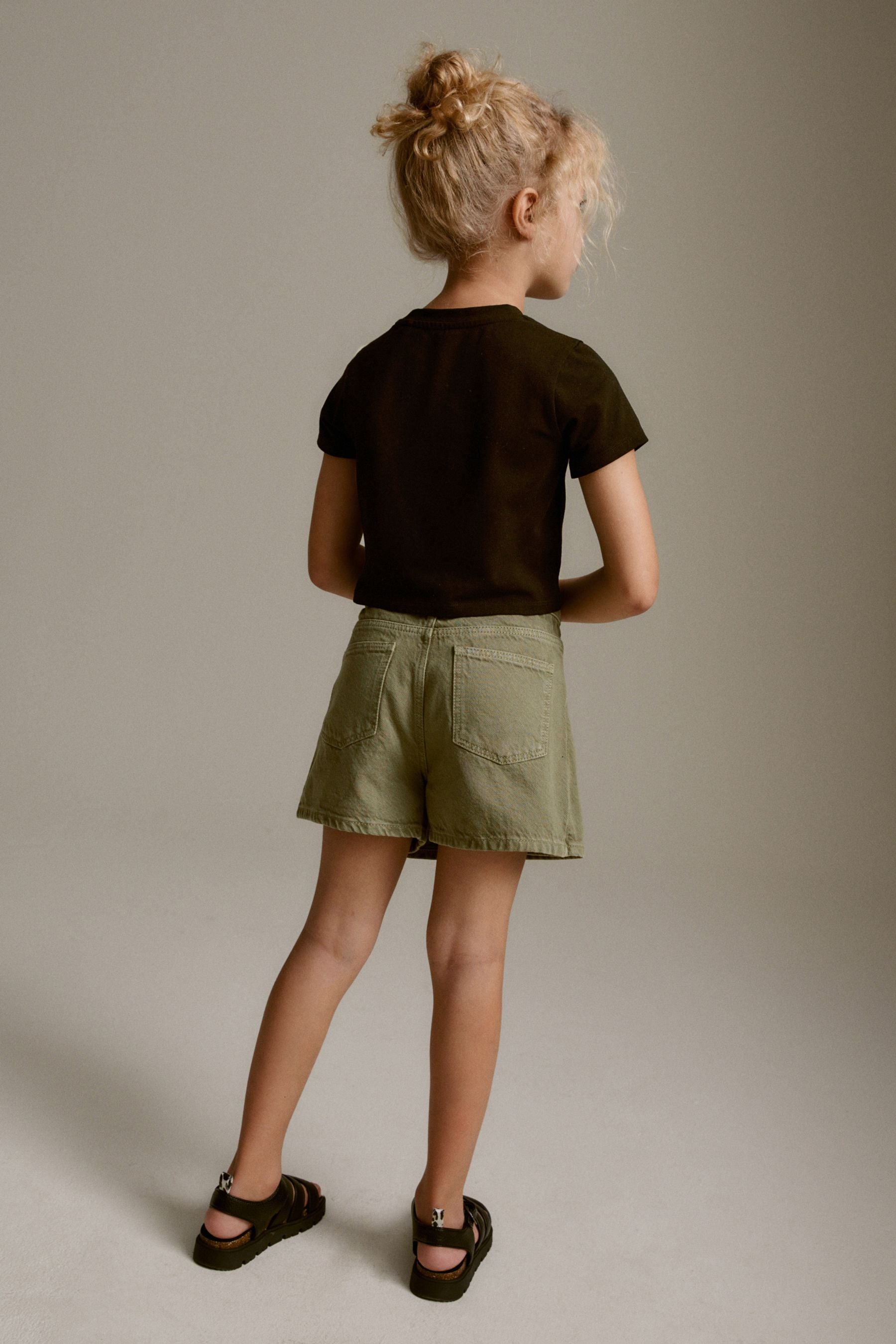 Khaki Green Denim Asymmetric Wrap Skort (3-16yrs)