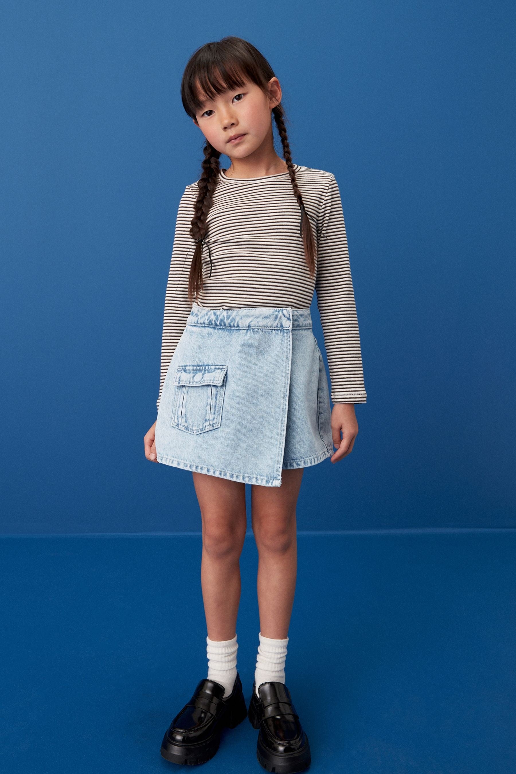 Mid Blue Denim Asymmetric Wrap Skort (3-16yrs)