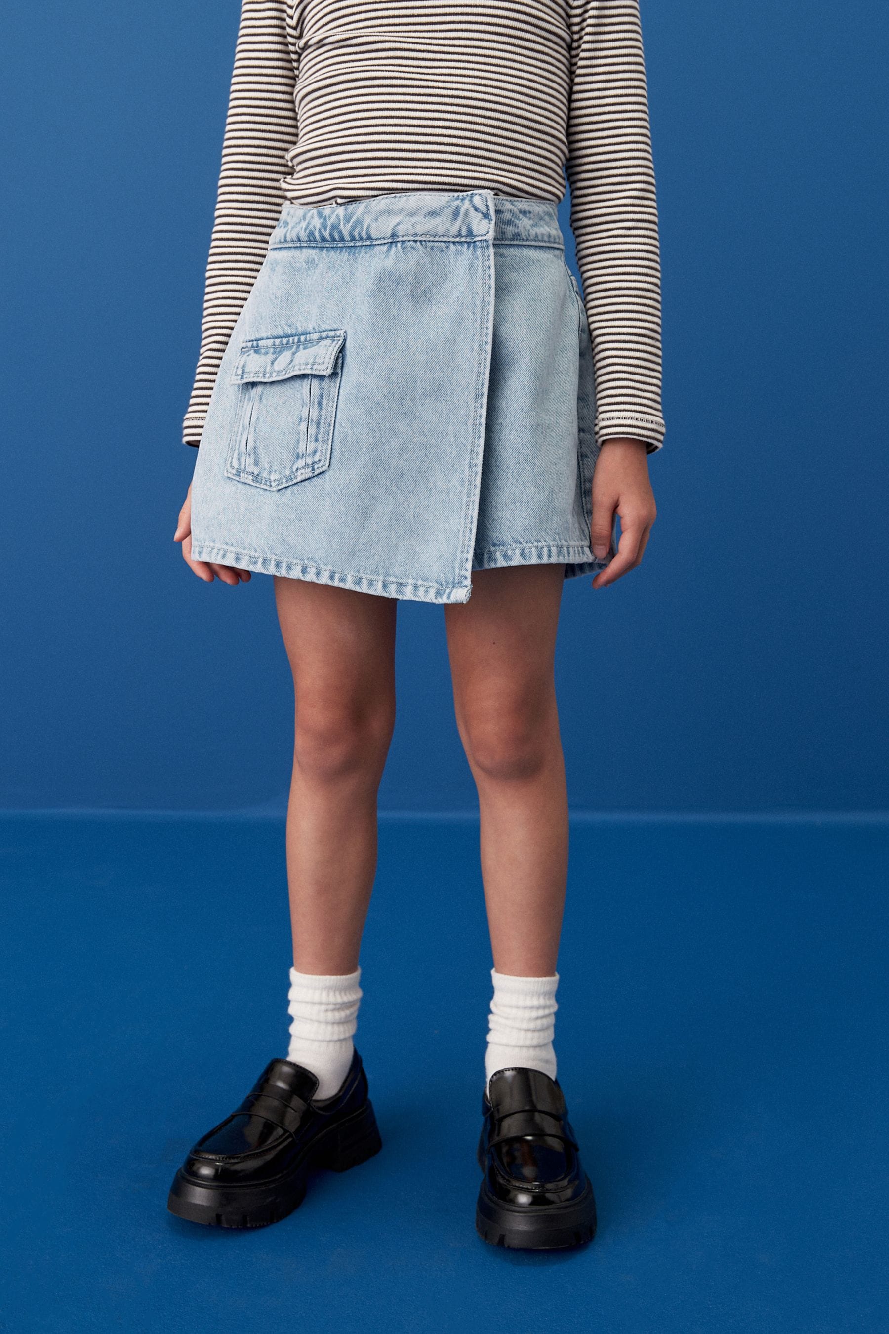 Mid Blue Denim Asymmetric Wrap Skort (3-16yrs)