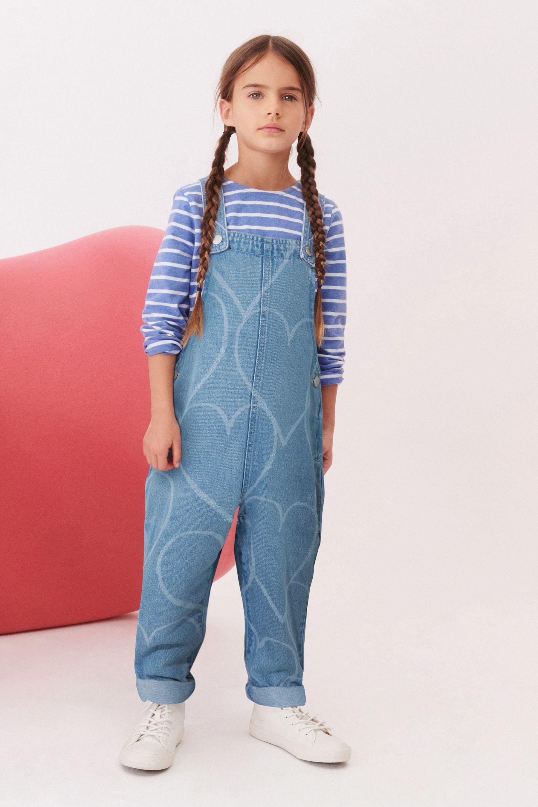 Mid Blue Denim Heart Dungaree (3-16yrs)