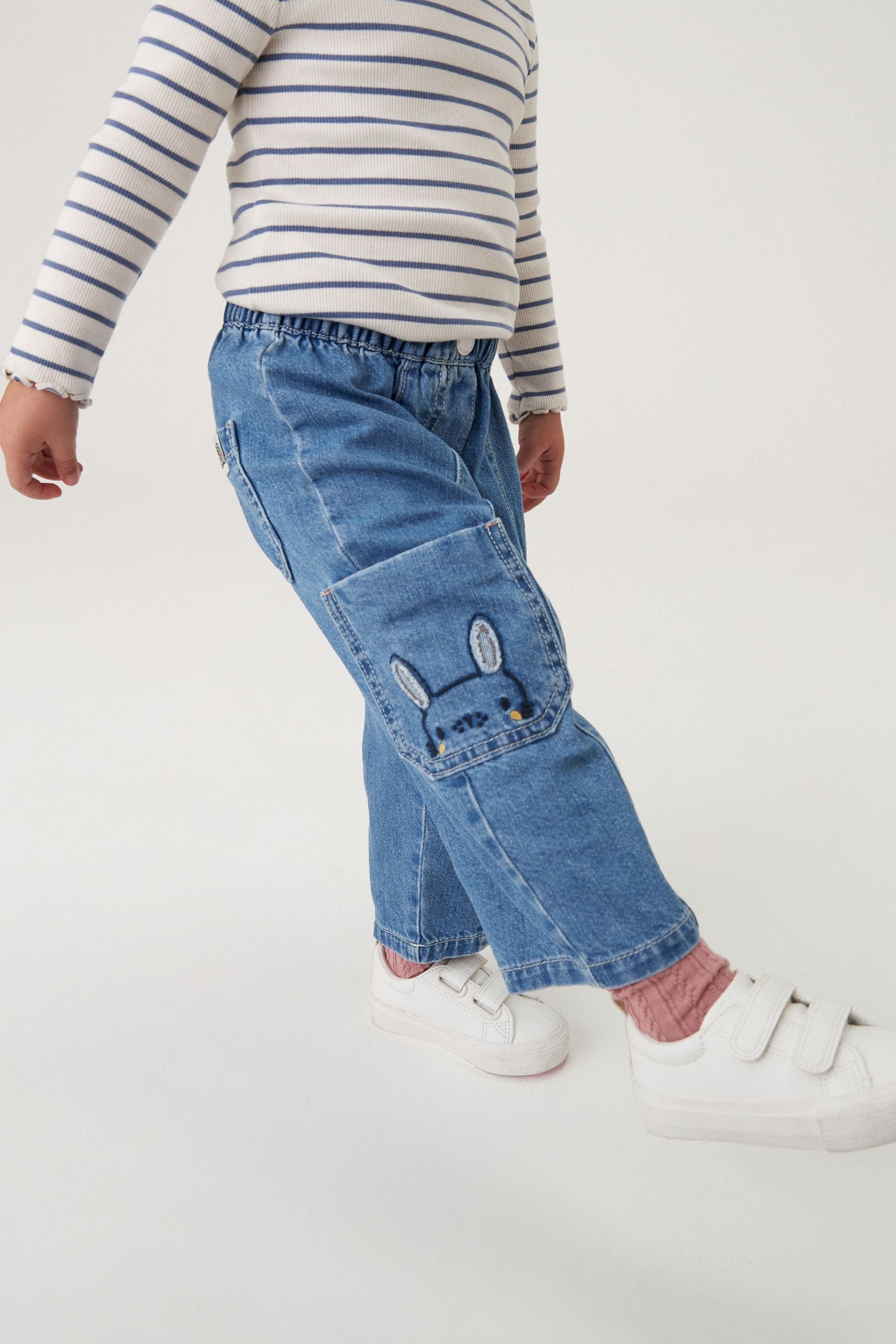 Mid Blue Denim Character Pocket Wide Leg Jeans (3mths-7yrs)