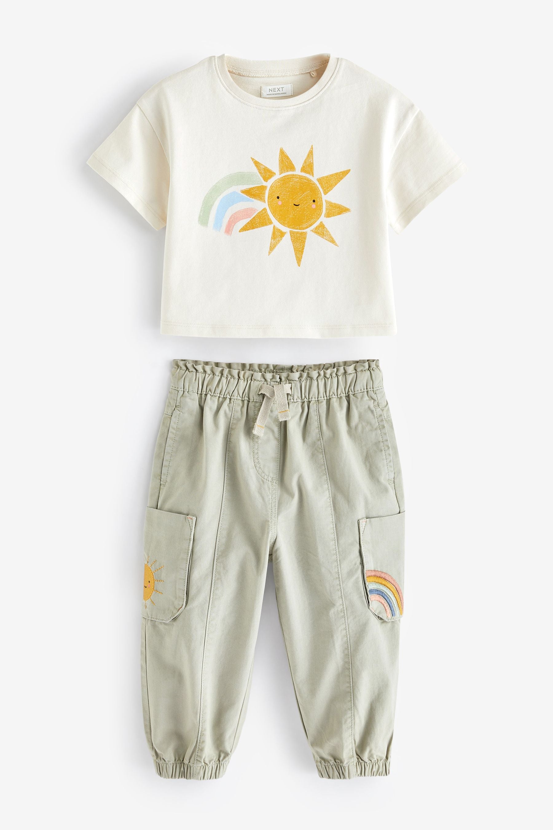 Sage Green Cargo Trousers and T-Shirt Set (3mths-7yrs)