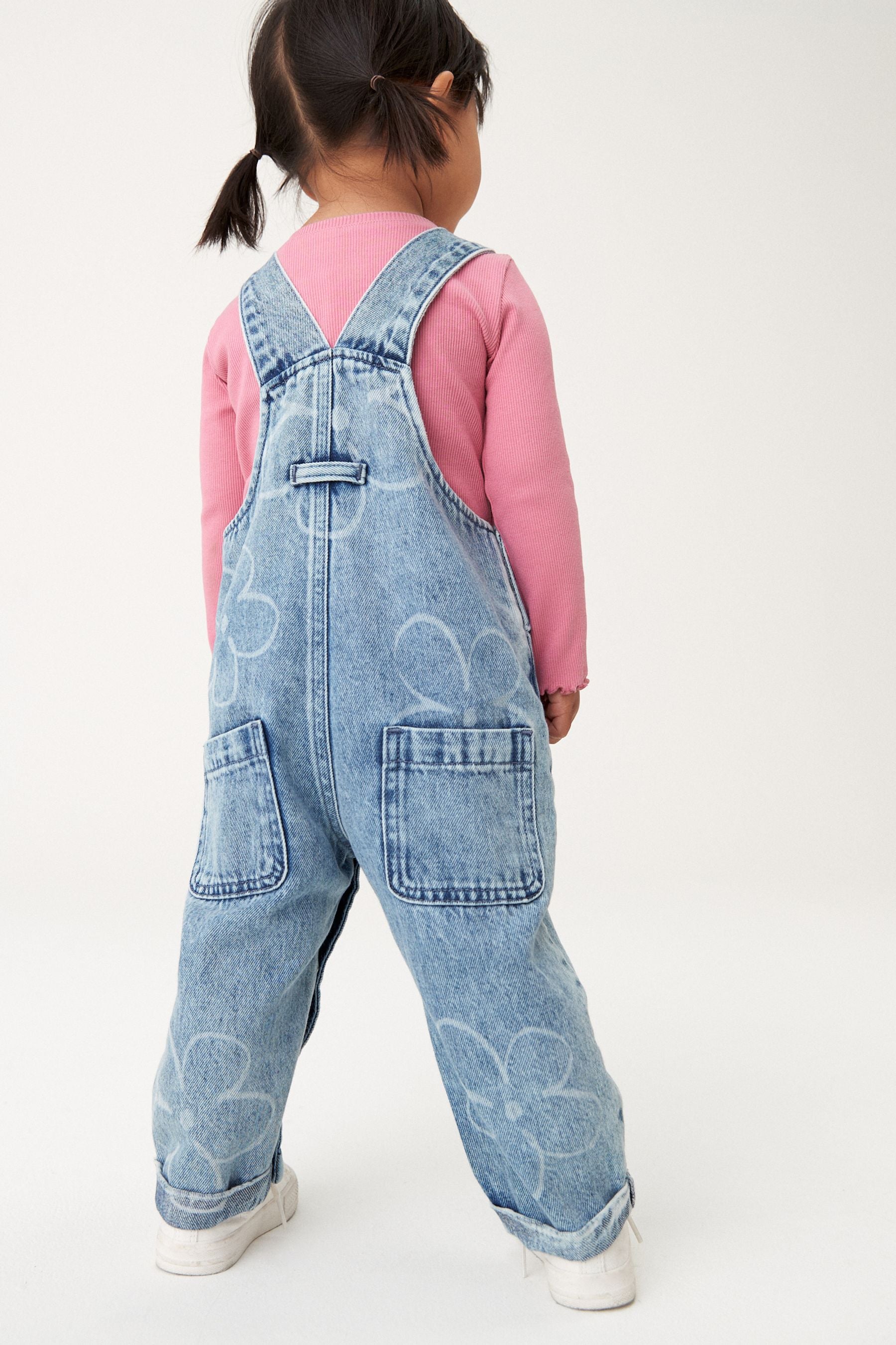 Mid Blue Denim Flower Dungarees (3mths-7yrs)