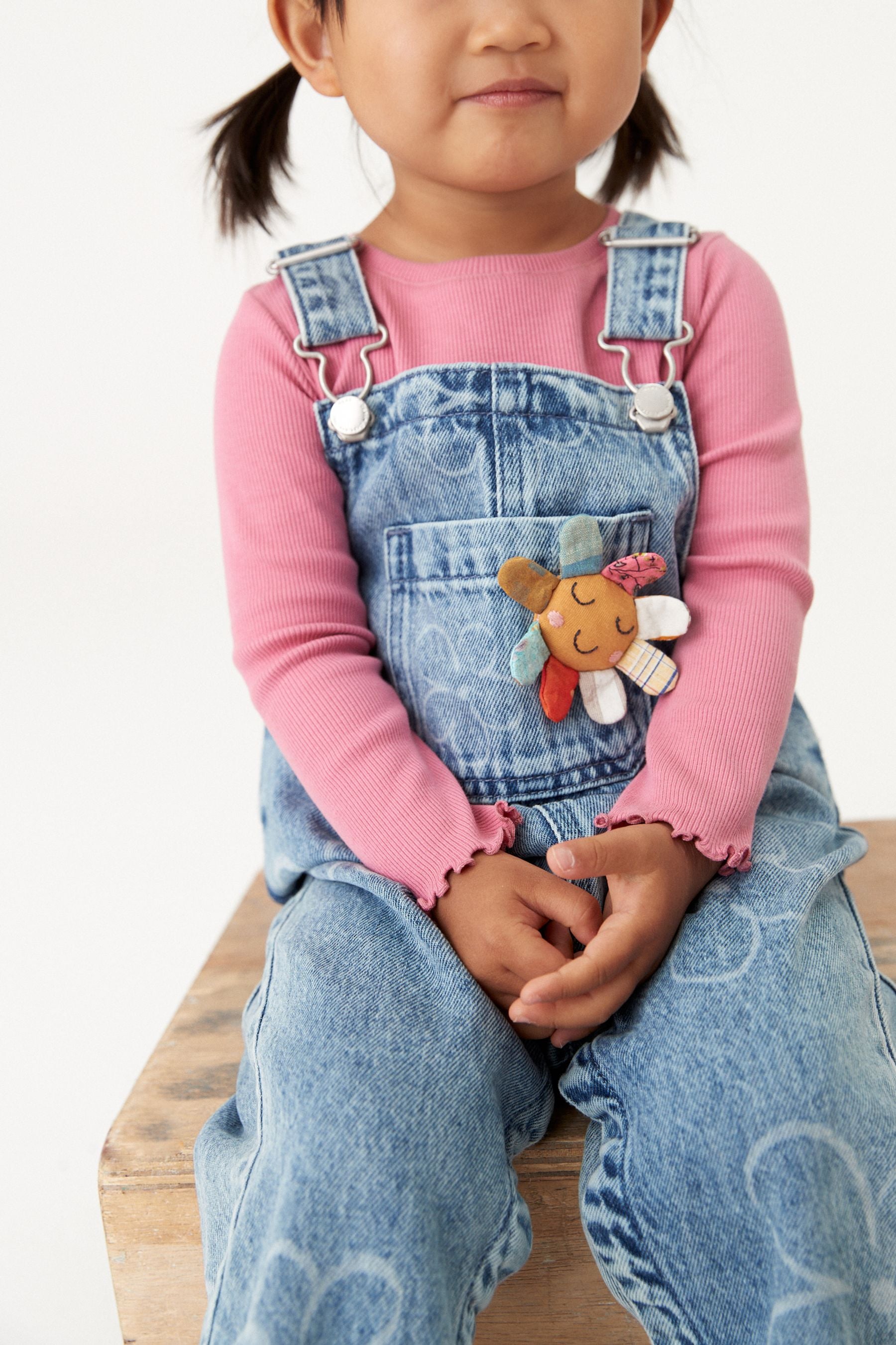 Mid Blue Denim Flower Dungarees (3mths-7yrs)