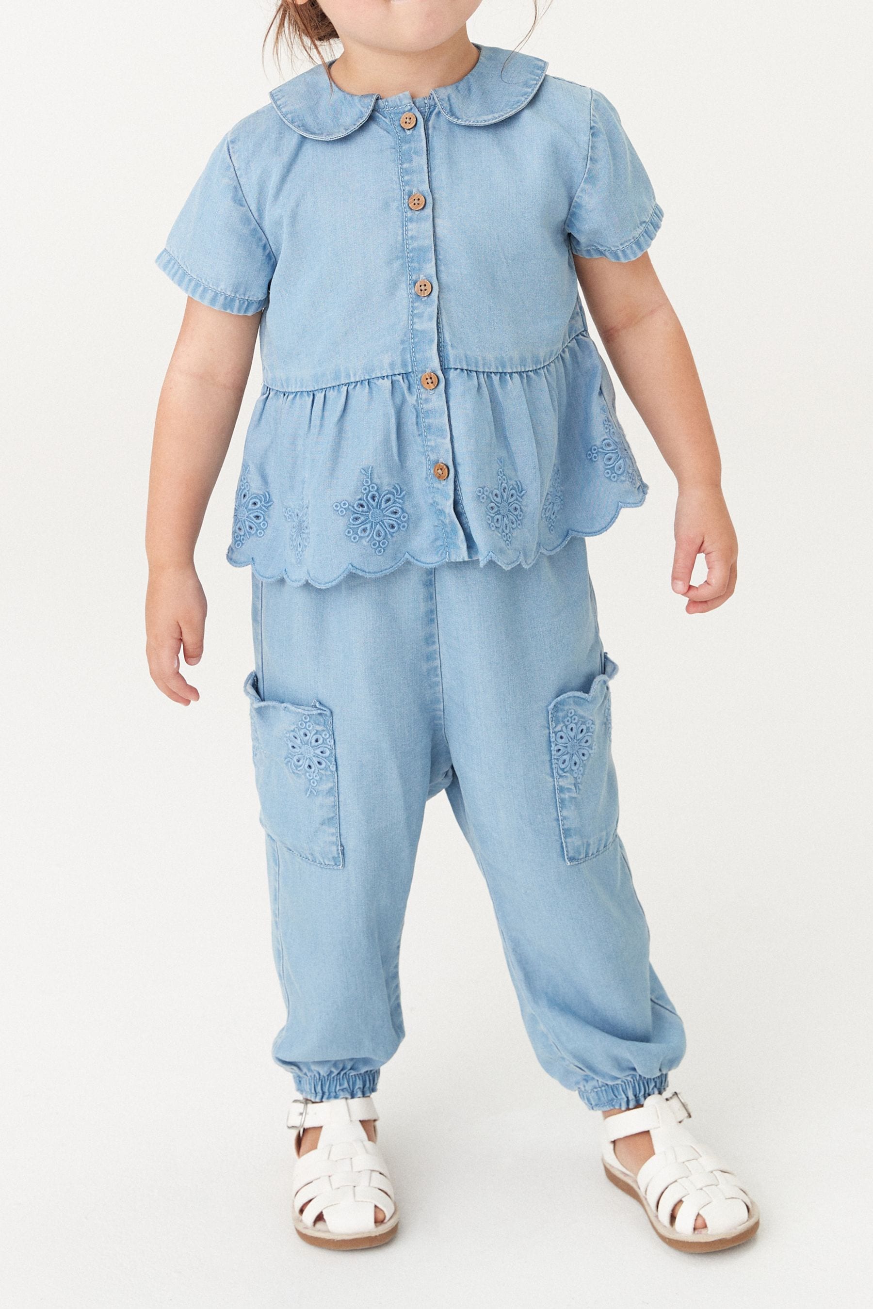 Denim Broderie Shirt and Trousers Set (3mths-7yrs)