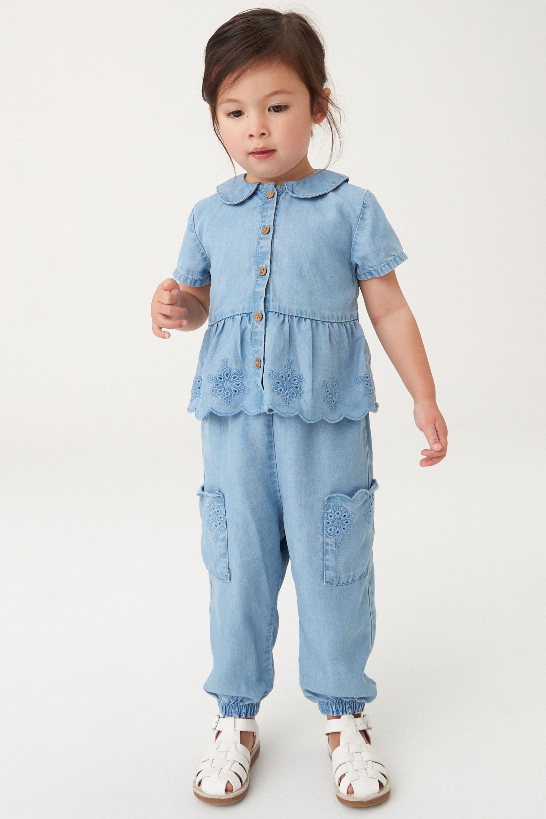 Denim Broderie Shirt and Trousers Set (3mths-7yrs)