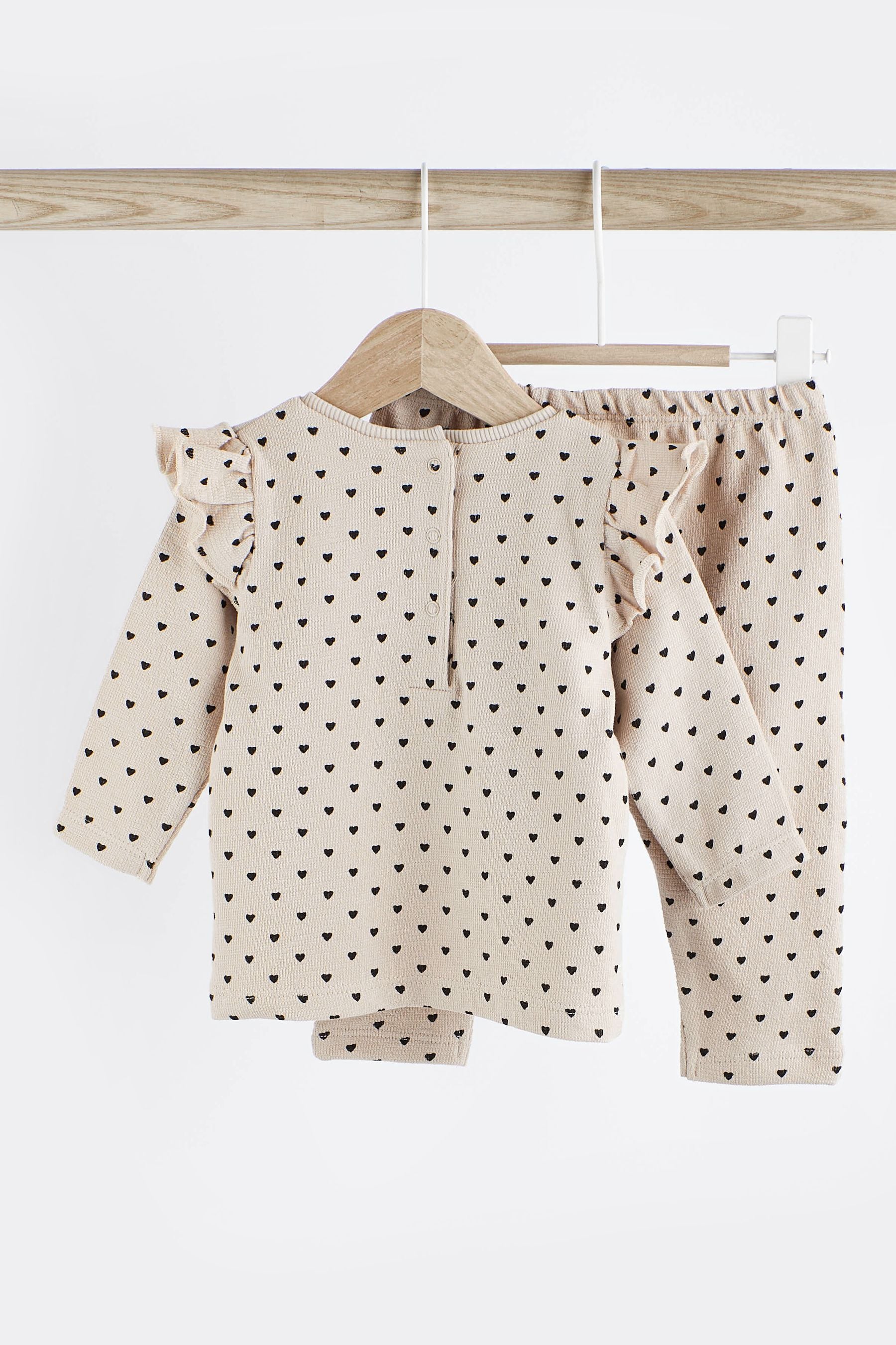 Cream Baby Crinkle Fabric Frill Sleeve Top And Leggings Set