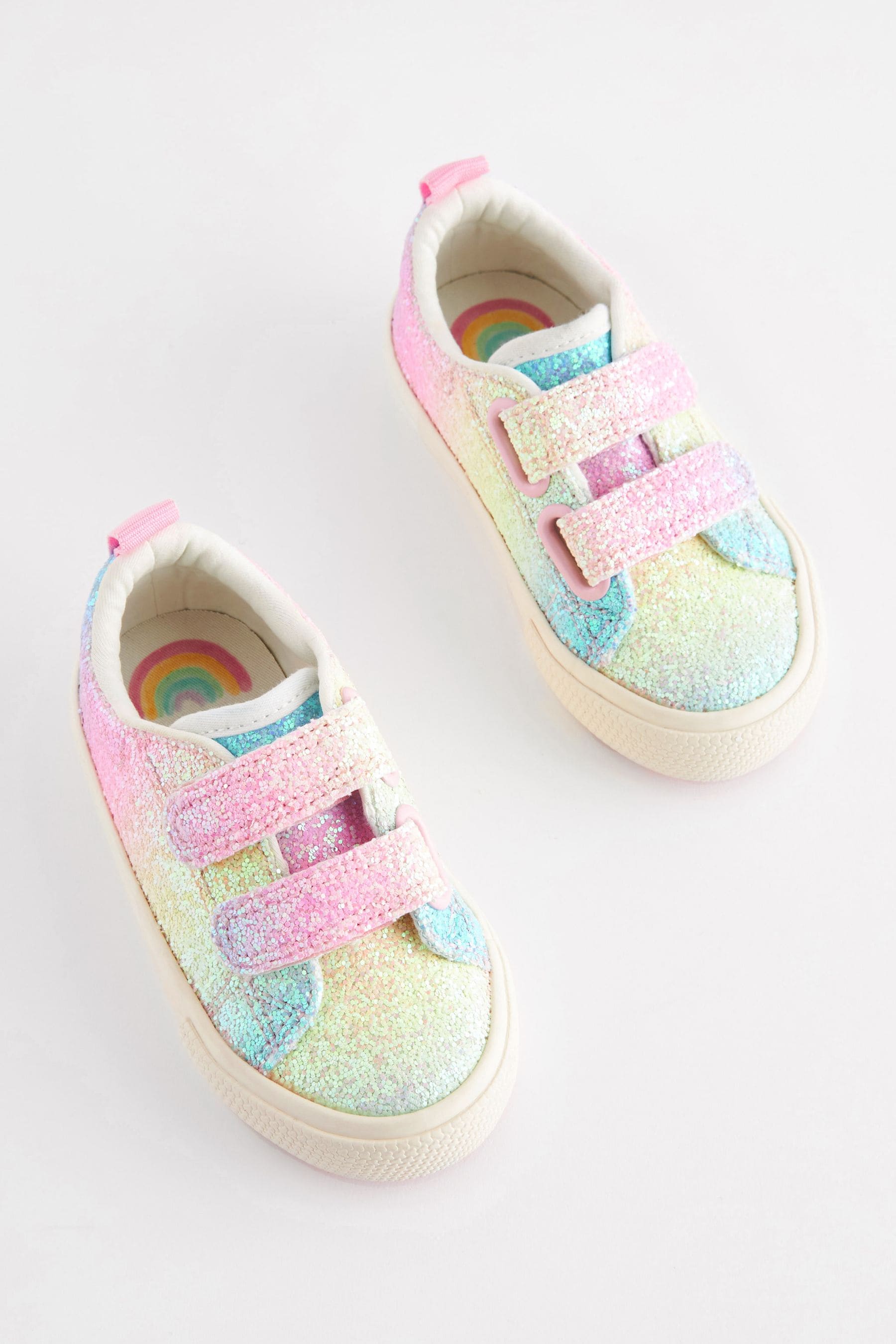 Rainbow Pink Glitter Chunky Trainers With Touch Fastening