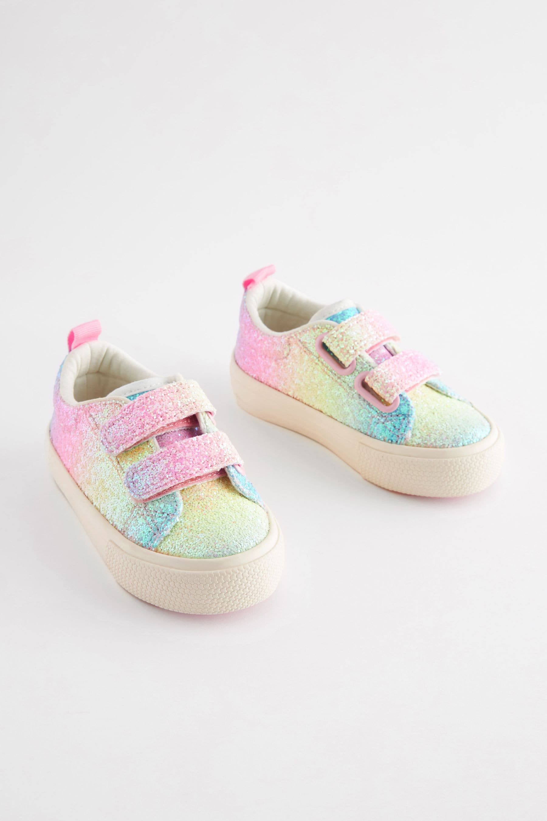 Rainbow Pink Glitter Chunky Trainers With Touch Fastening