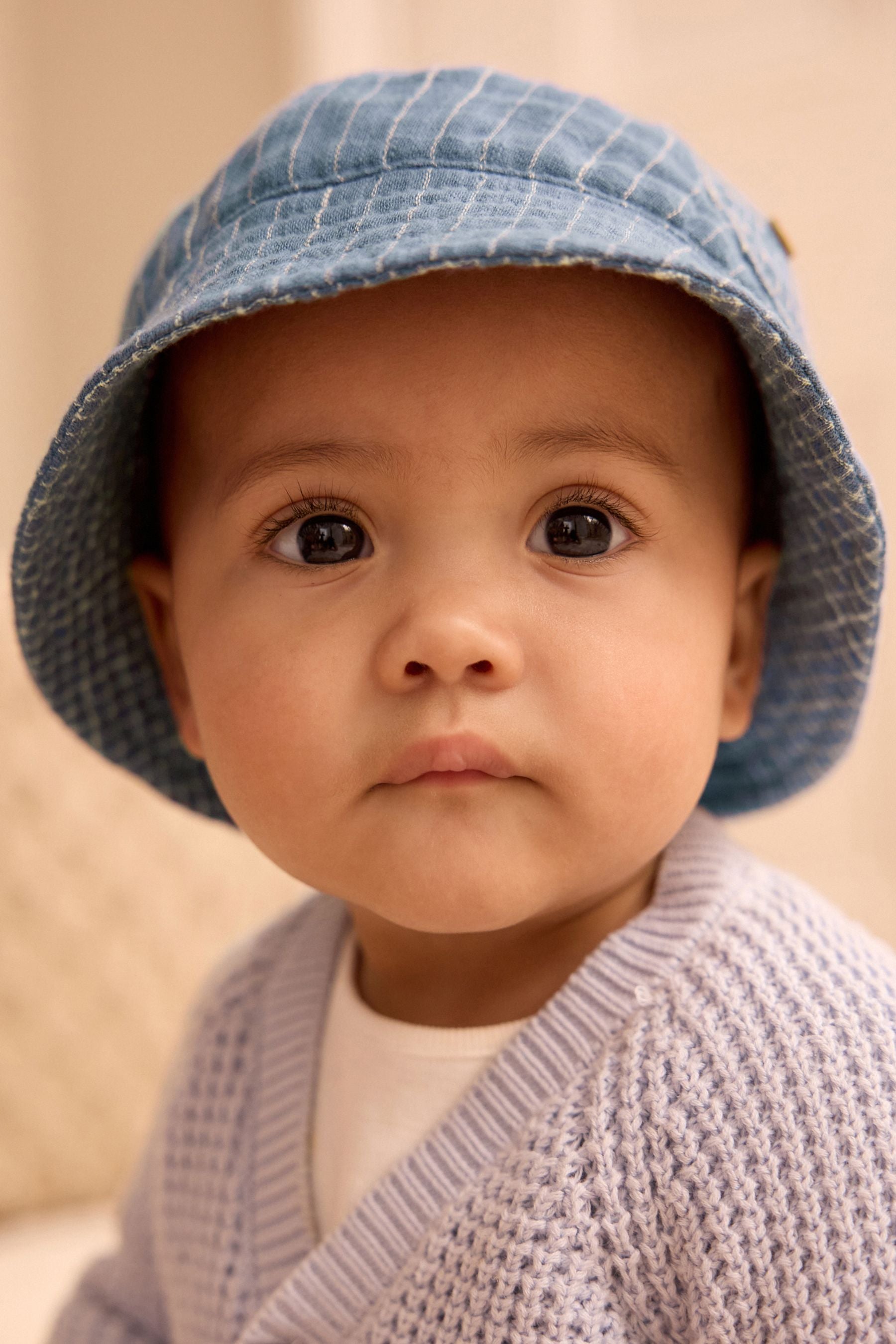 Blue Denim Stripe Baby Bucket Hat (0mths-2yrs)