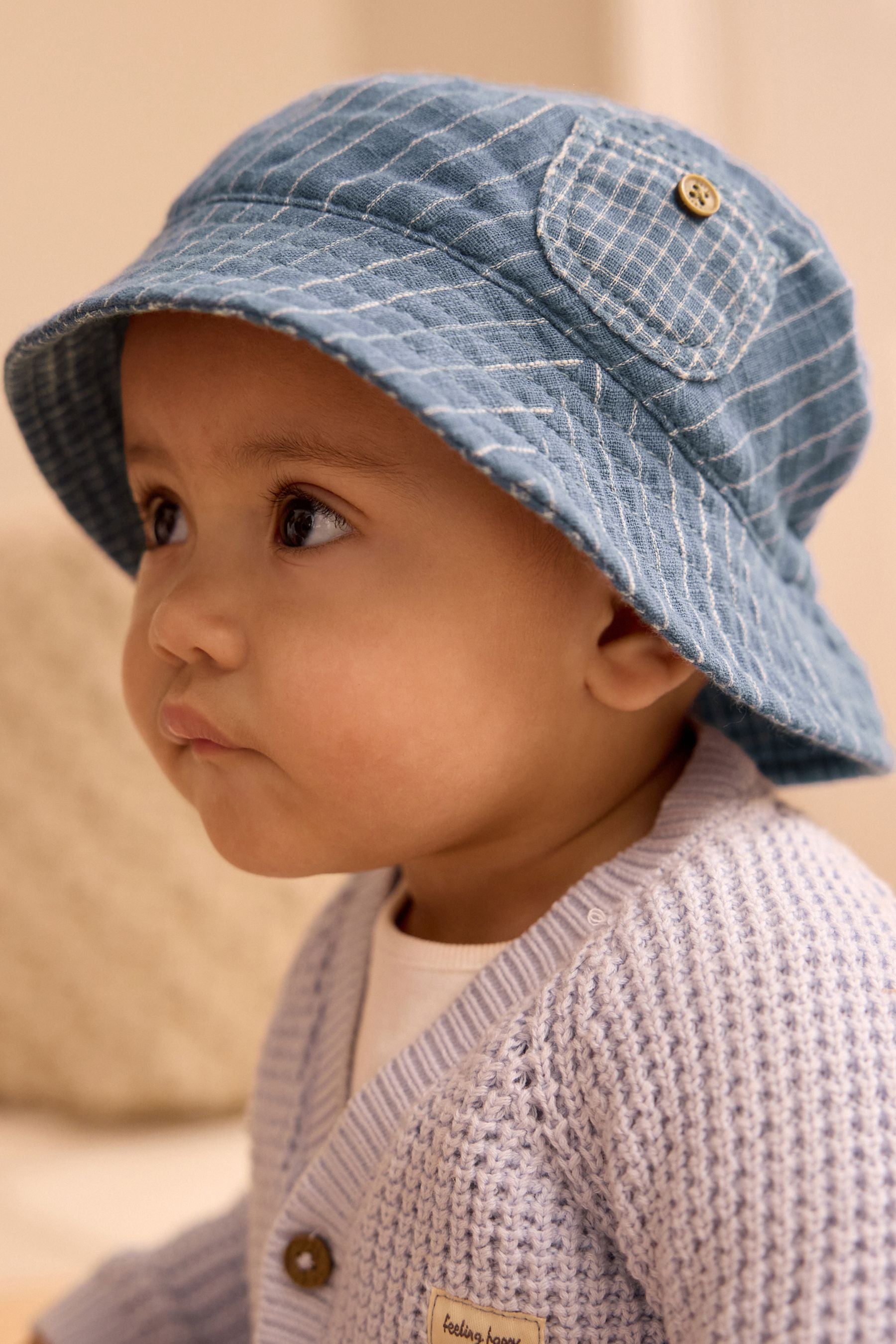 Blue Denim Stripe Baby Bucket Hat (0mths-2yrs)