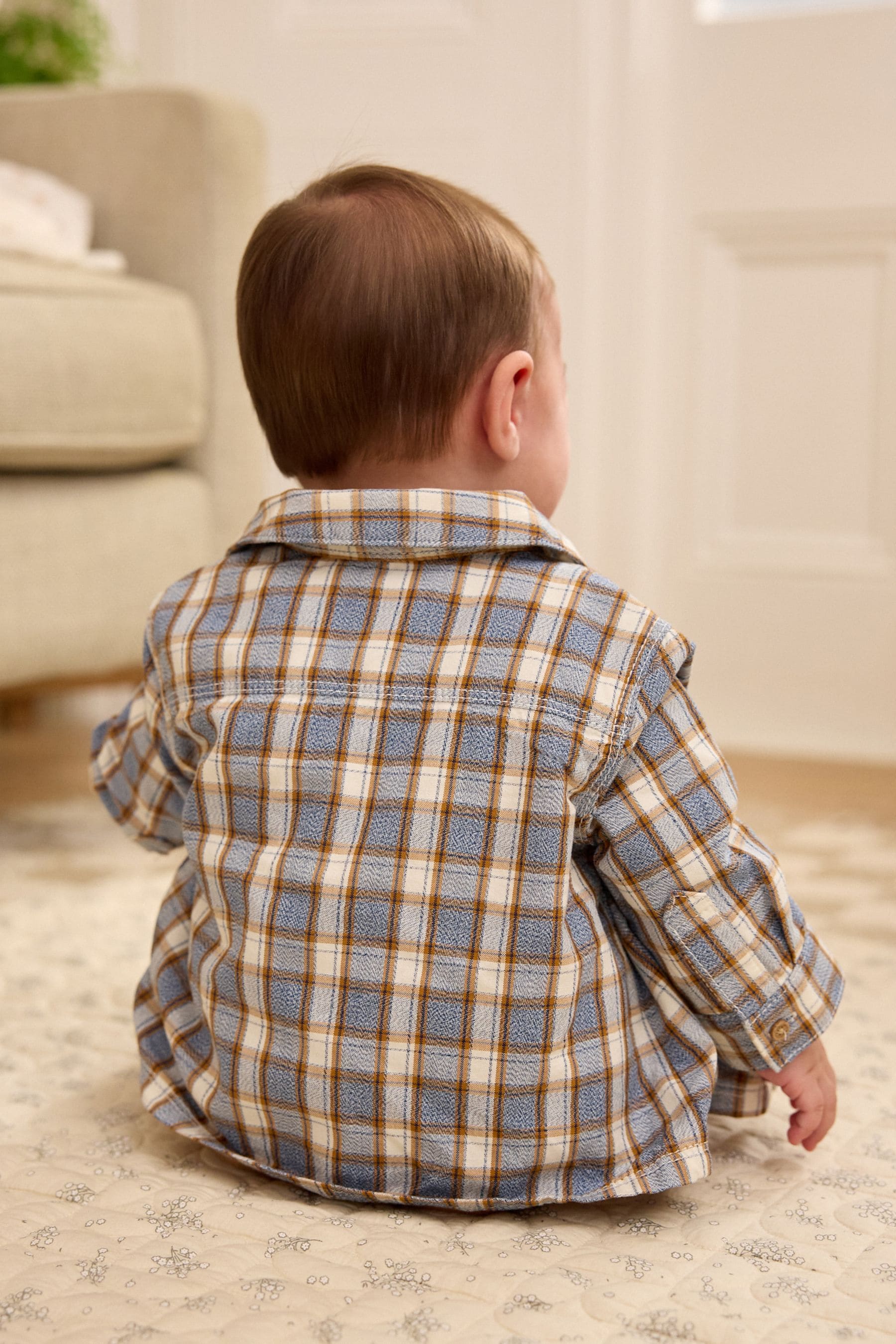 Brown/Blue Baby Shirt Jacket, T-Shirt And Joggers 3 Piece Set