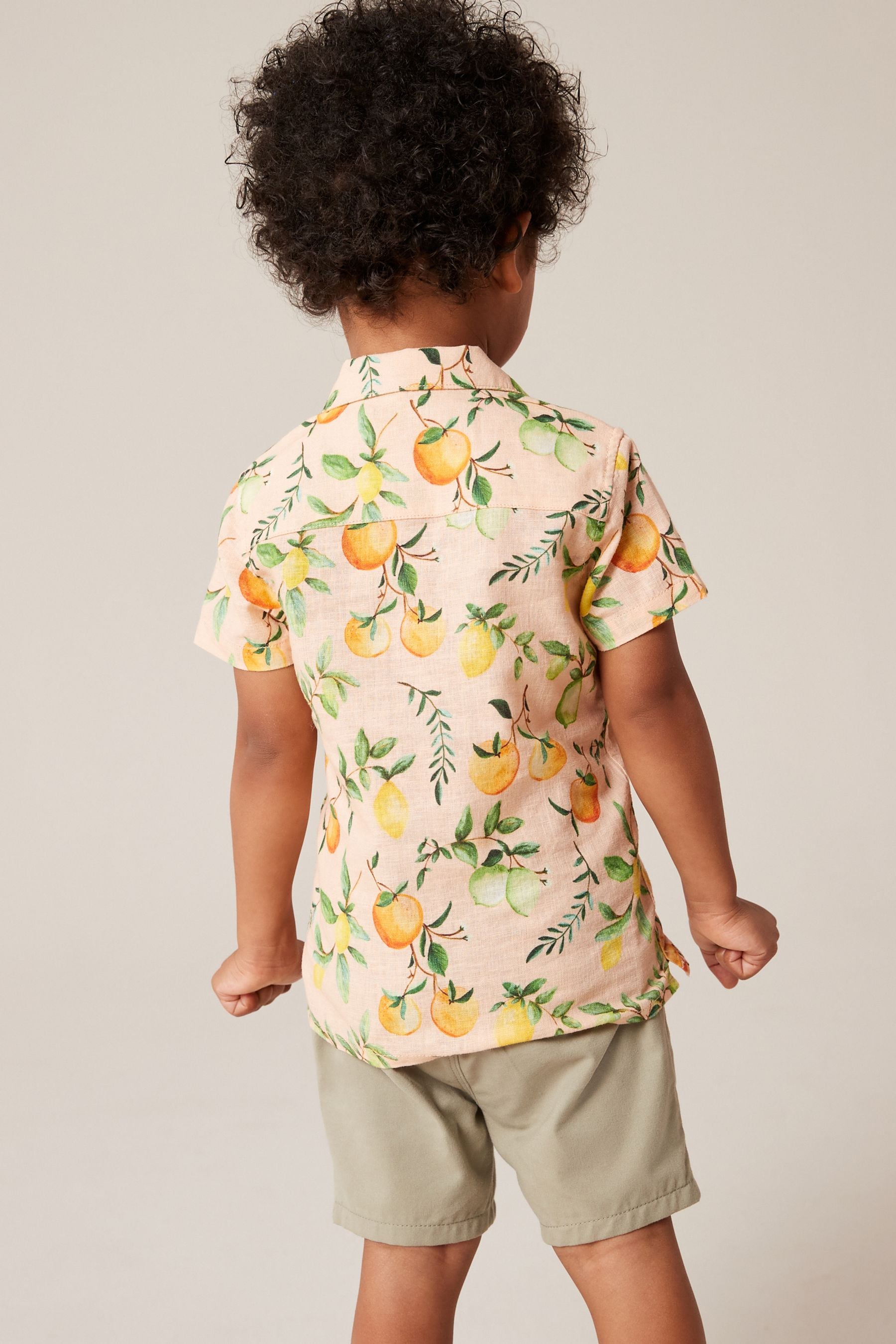 Peach Pink Short Sleeve All Over Print Shirt (3mths-7yrs)