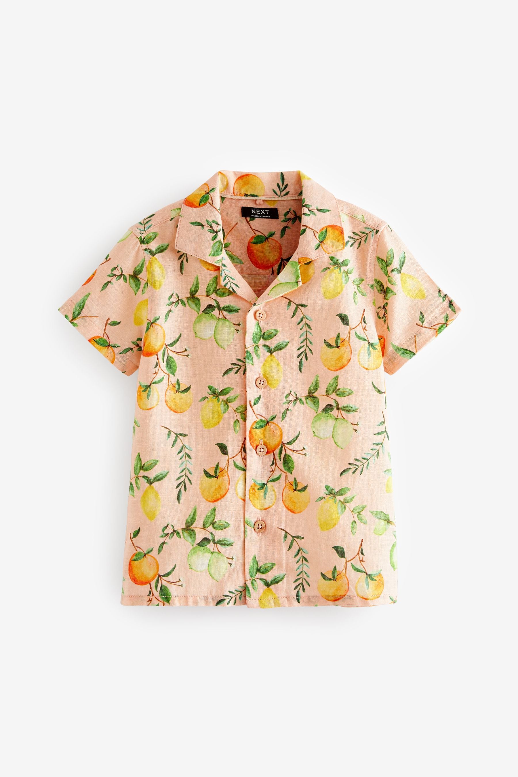 Peach Pink Short Sleeve All Over Print Shirt (3mths-7yrs)