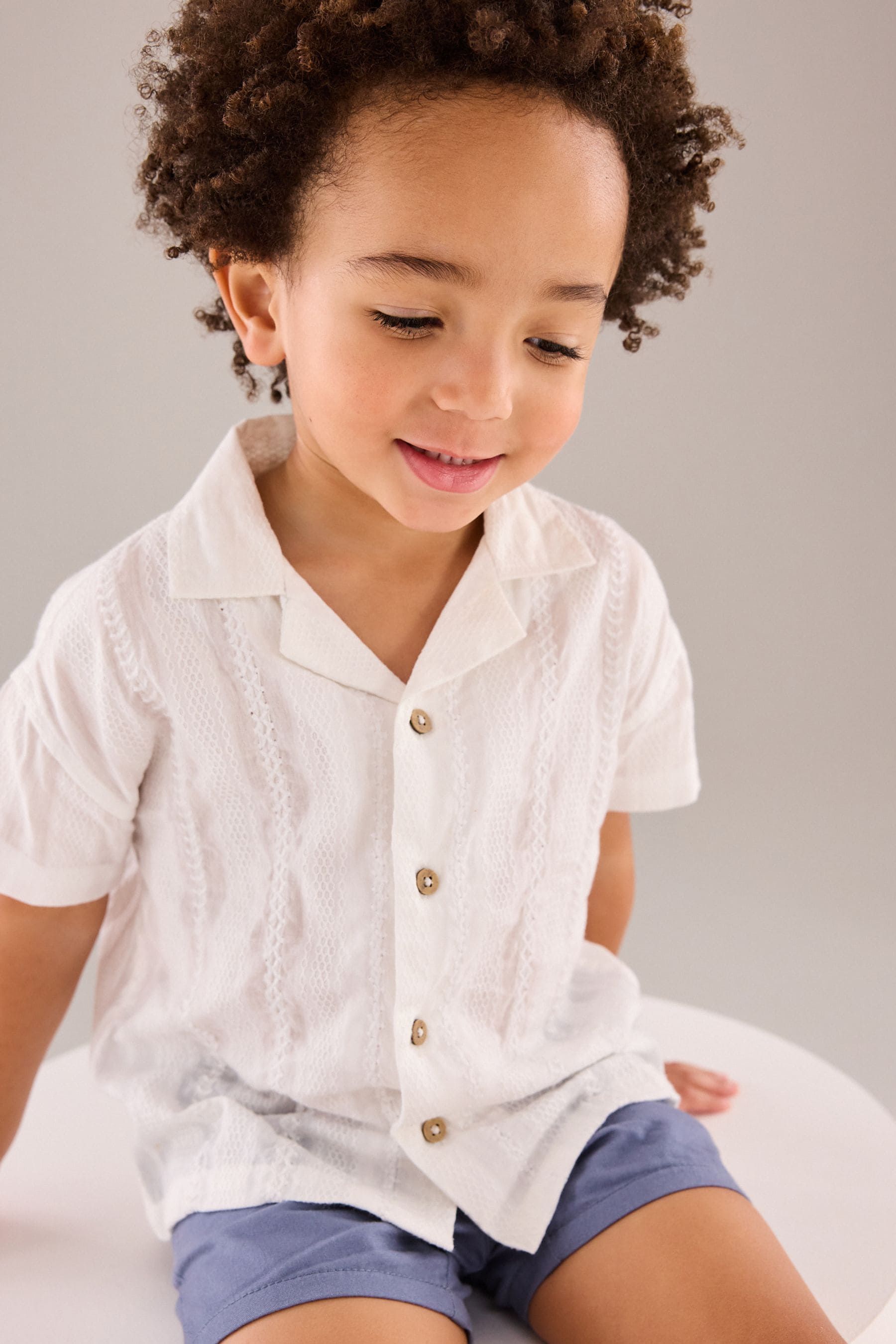 White Short Sleeves Textured Shirt (3mths-7yrs)