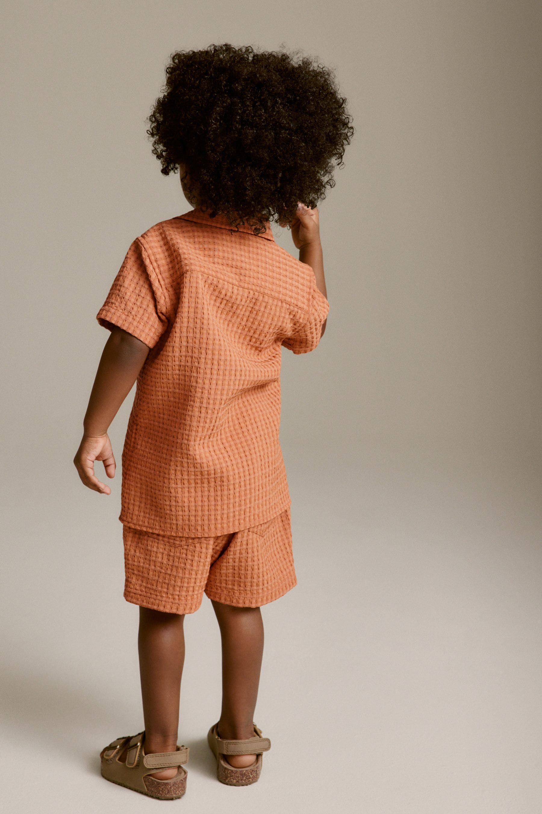 Rust Brown Short Sleeve Textured Shirt and Shorts Set (3mths-12yrs)