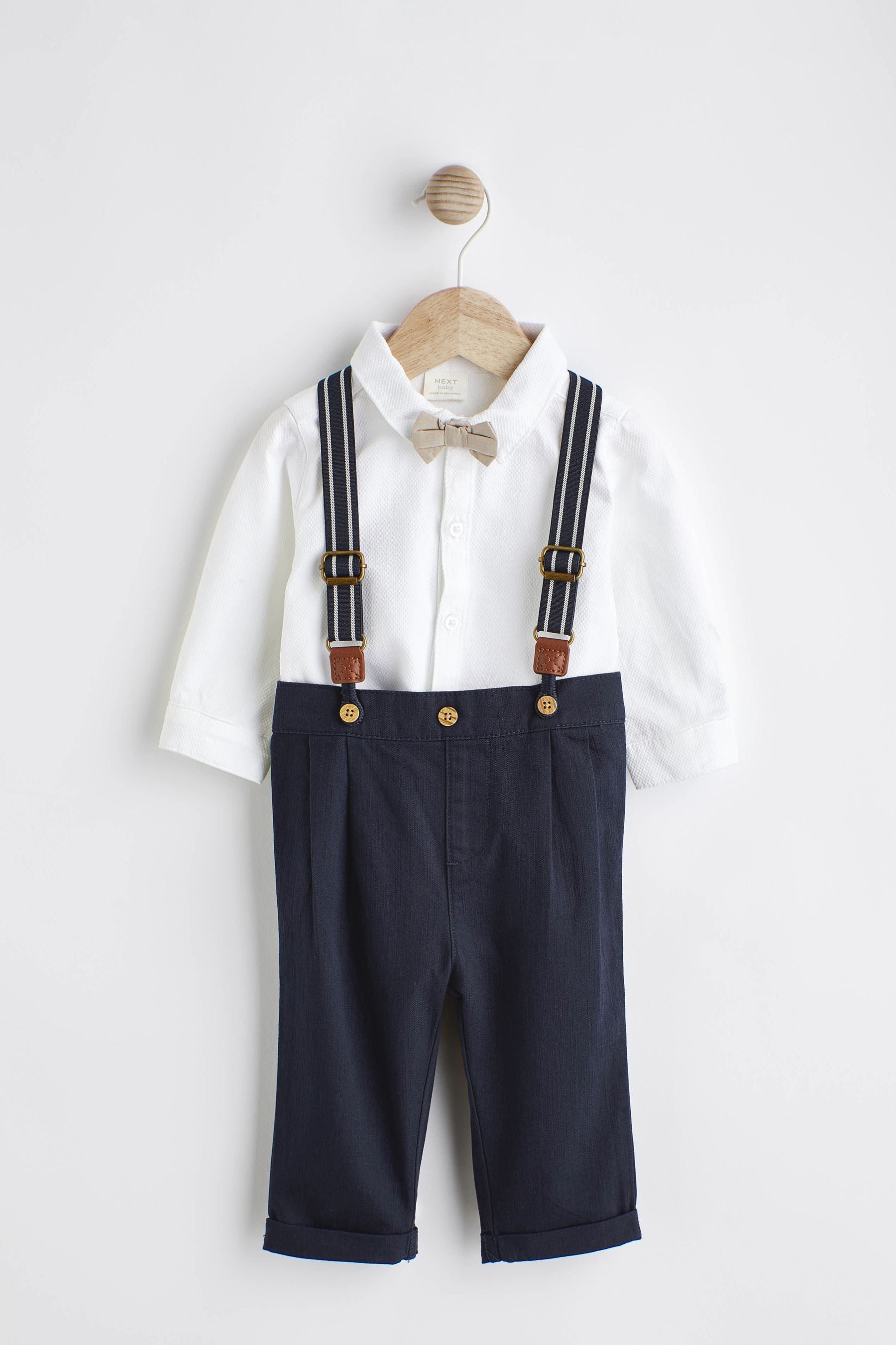 Navy Blue Baby Shirt, Trousers and Braces 3 Piece Set (0mths-2yrs)