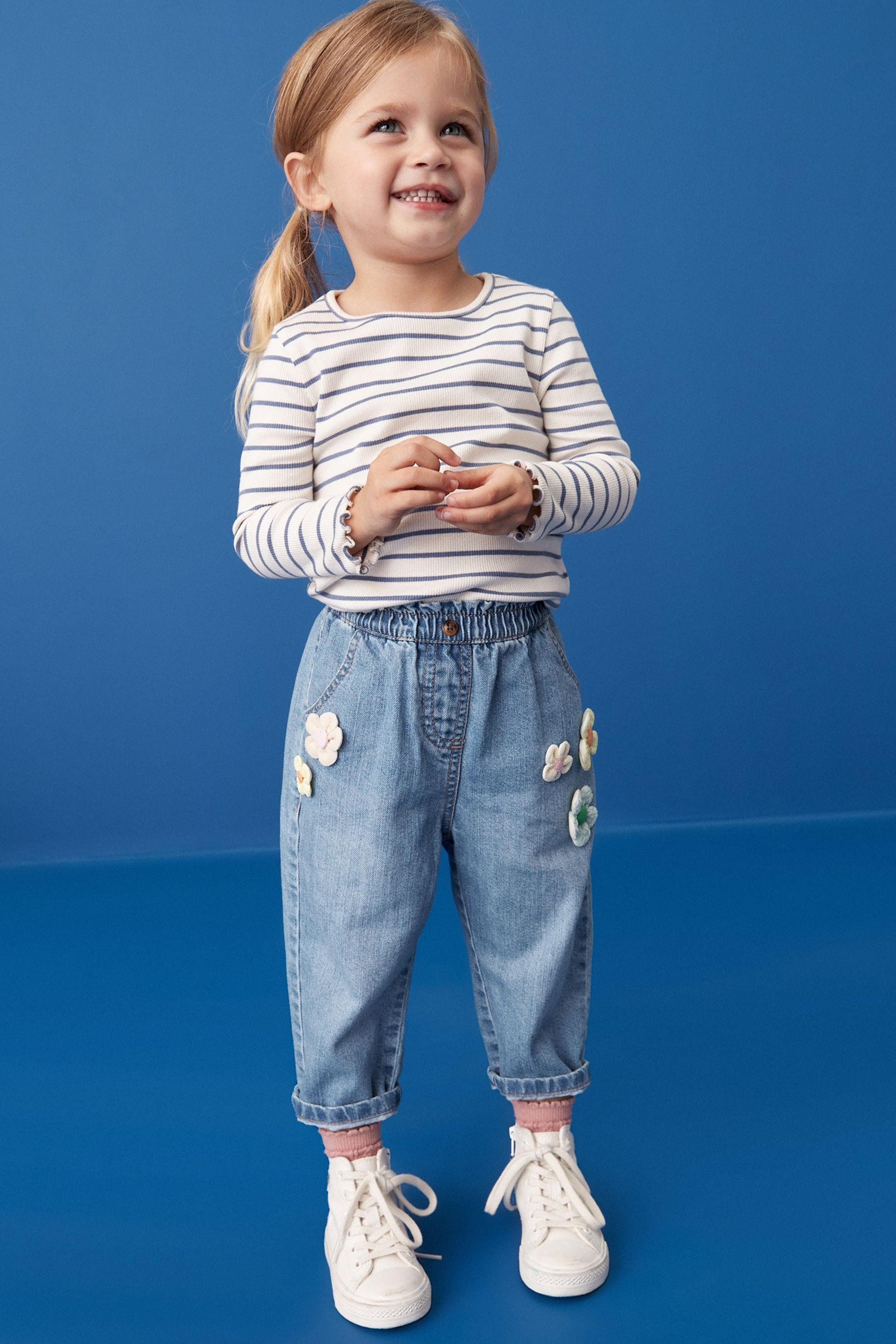 Blue 3D Flower Slouchy Jeans (3mths-7yrs)