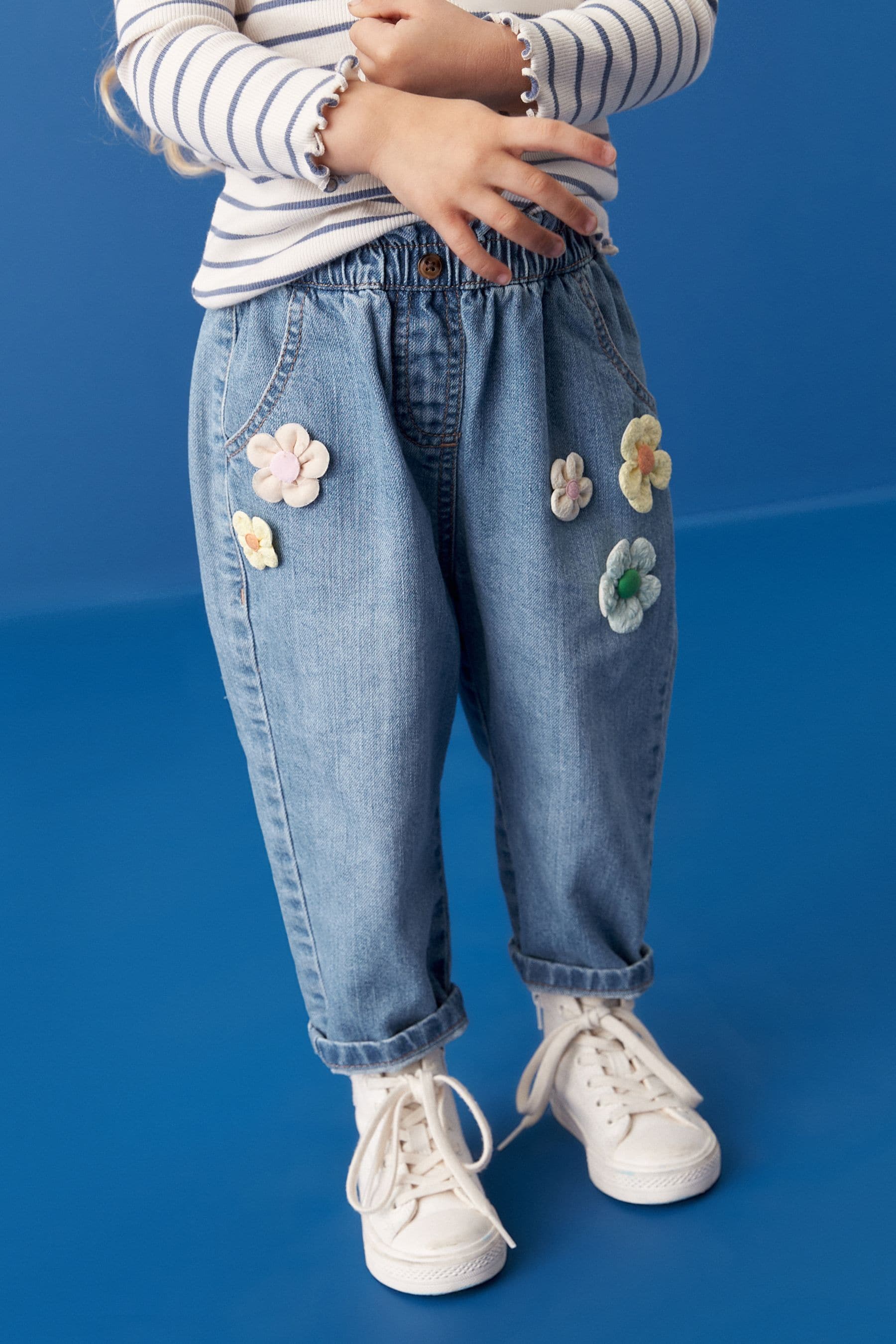 Blue 3D Flower Slouchy Jeans (3mths-7yrs)