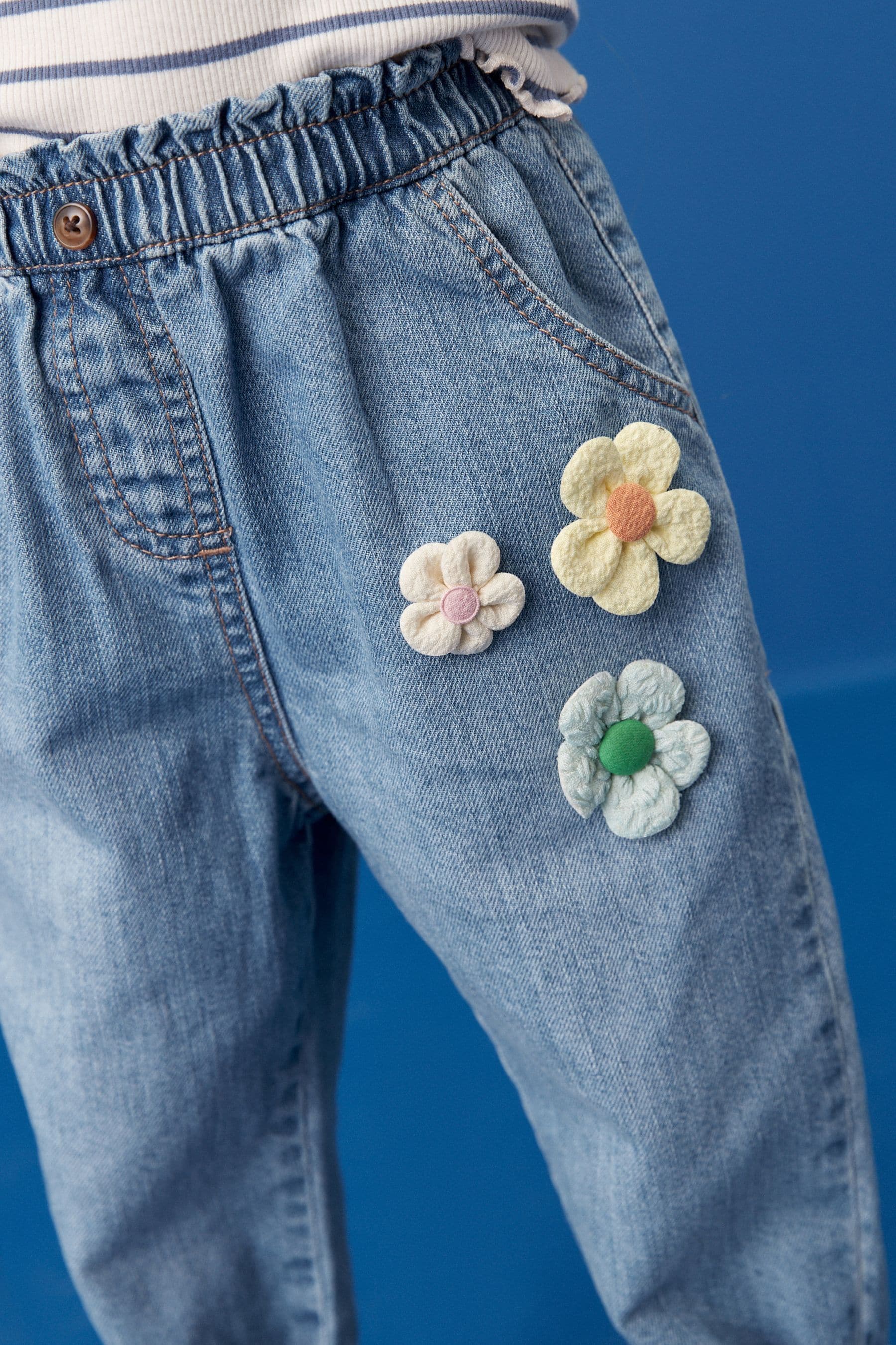 Blue 3D Flower Slouchy Jeans (3mths-7yrs)