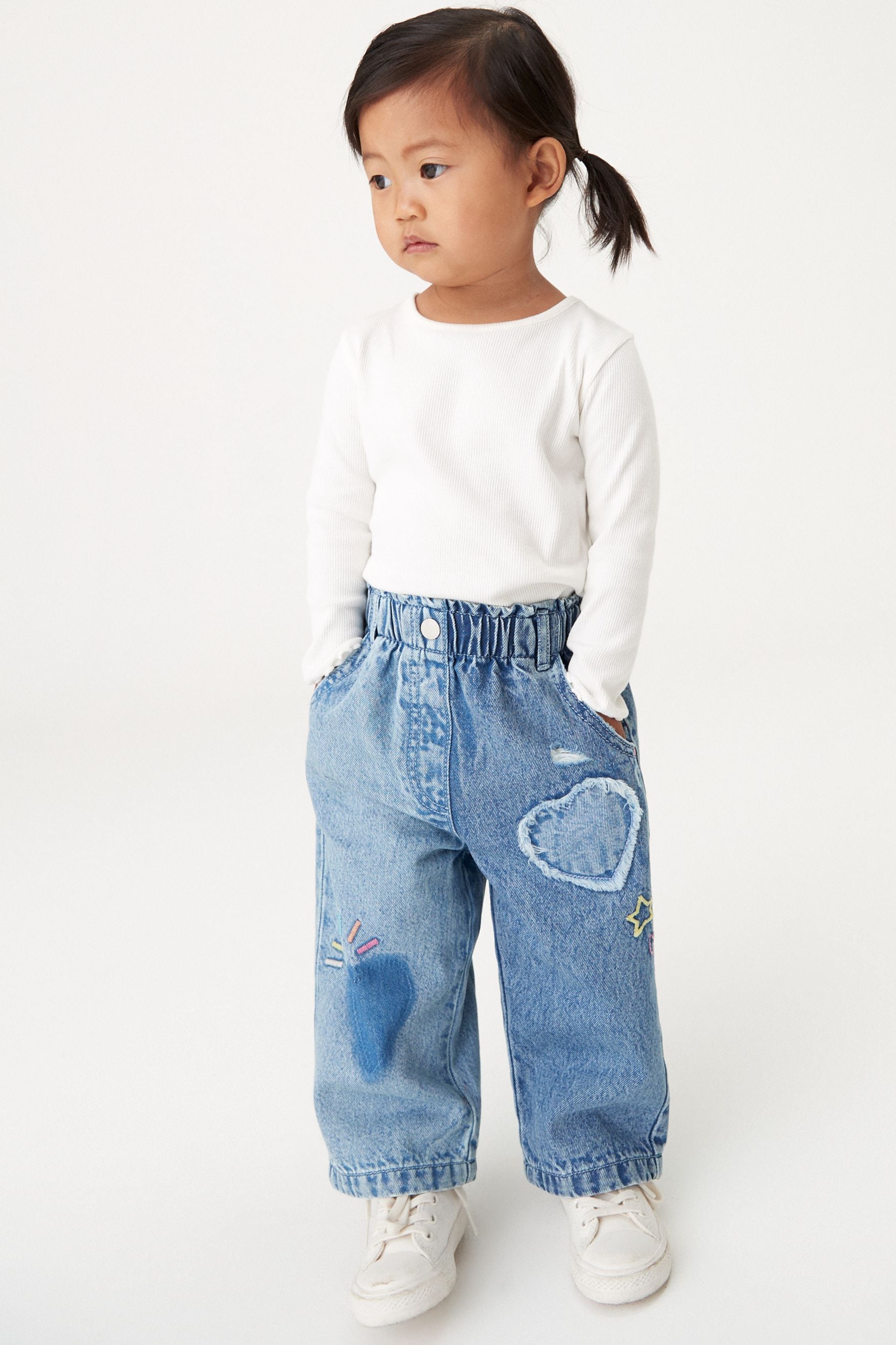 Mid Blue Denim Heart Patch Wide Leg Jeans (3mths-7yrs)