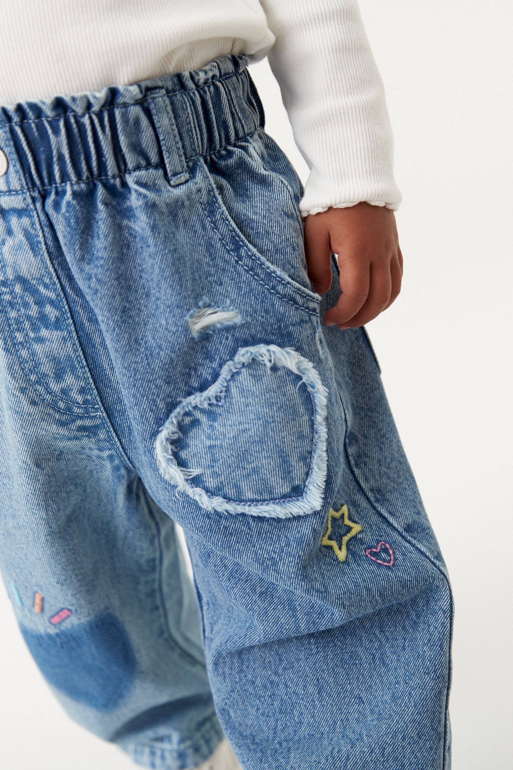 Mid Blue Denim Heart Patch Wide Leg Jeans (3mths-7yrs)