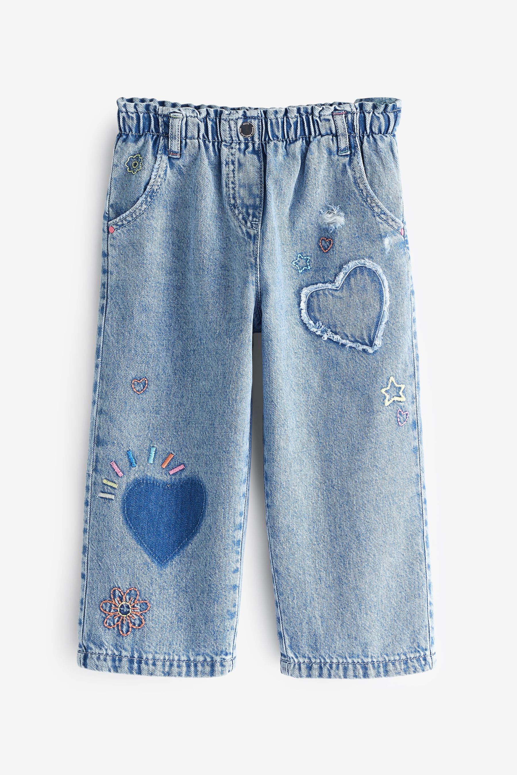 Mid Blue Denim Heart Patch Wide Leg Jeans (3mths-7yrs)